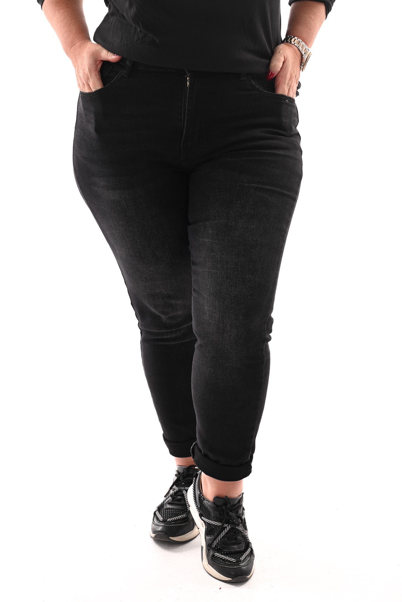 Redberry jeans mom fit gemeleerd zwart