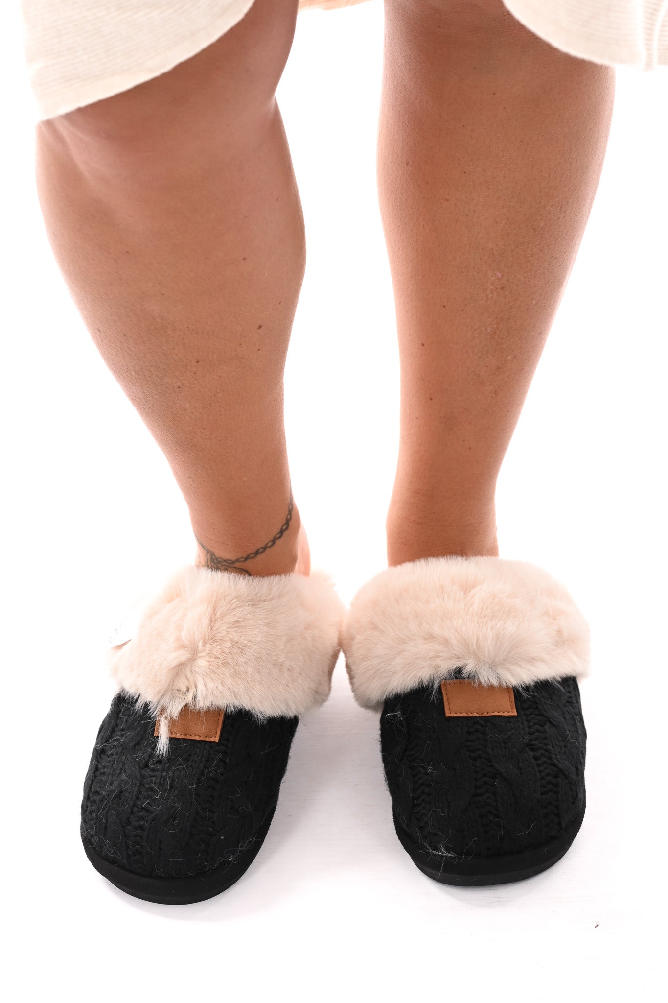 Grof gebreide pantoffels zwart