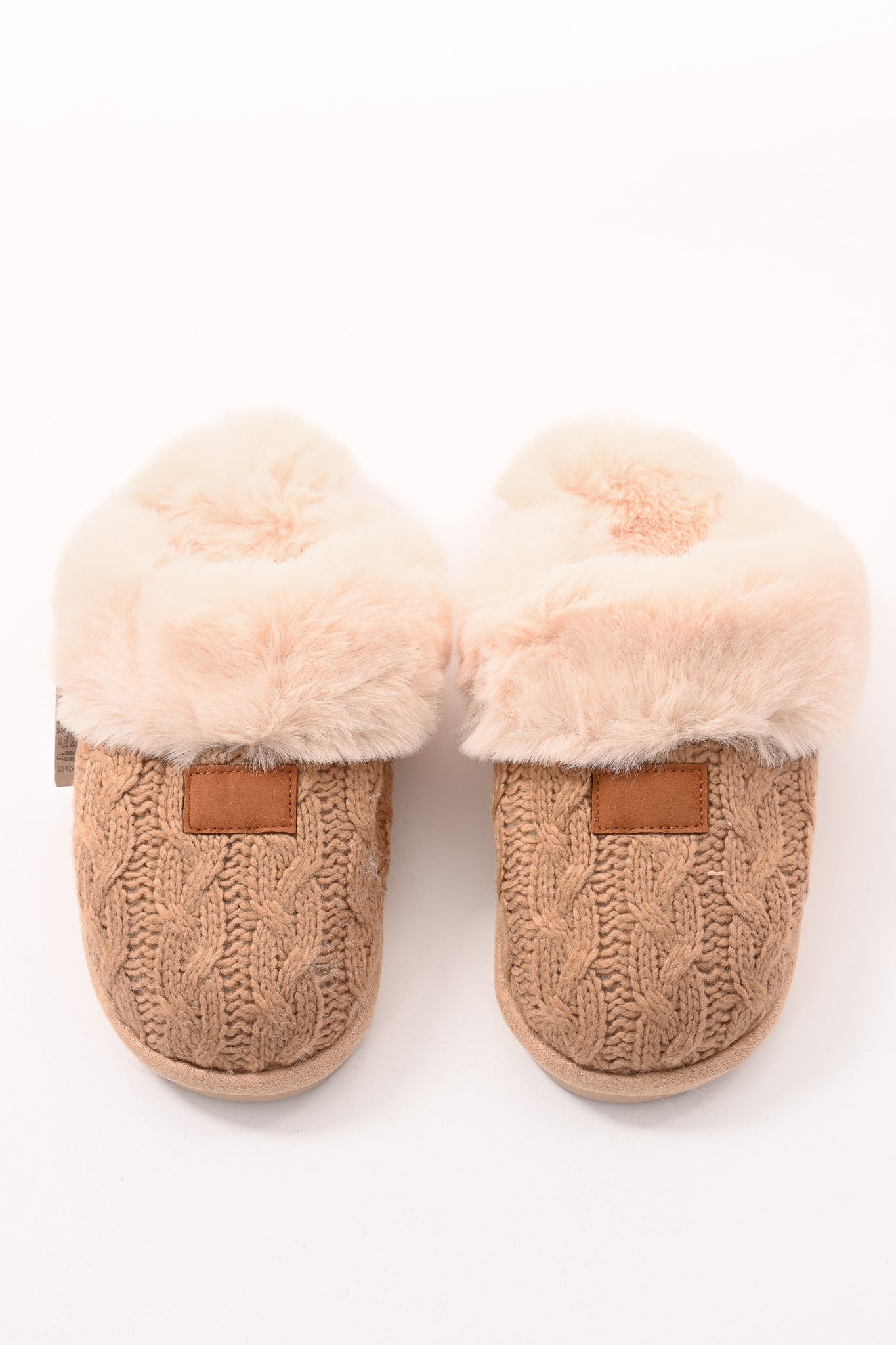 Grof gebreide pantoffels lichtbruin