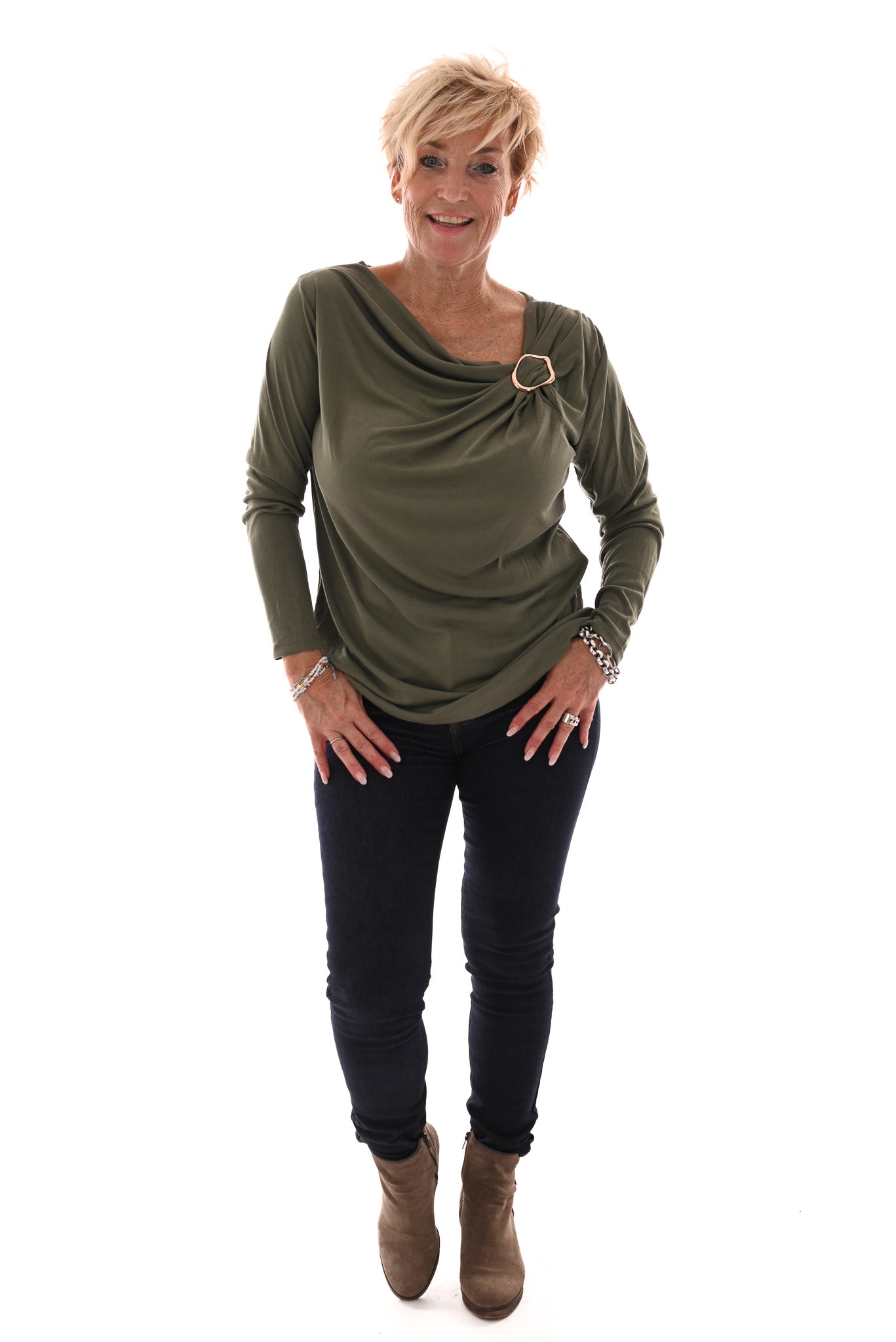 Top rib lange mouwen ring detail groen