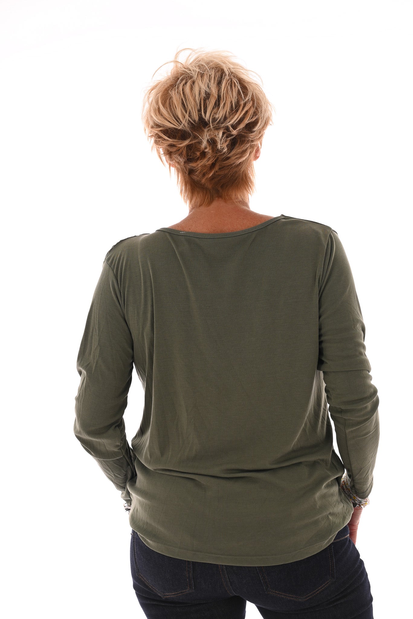 Top rib lange mouwen ring detail groen