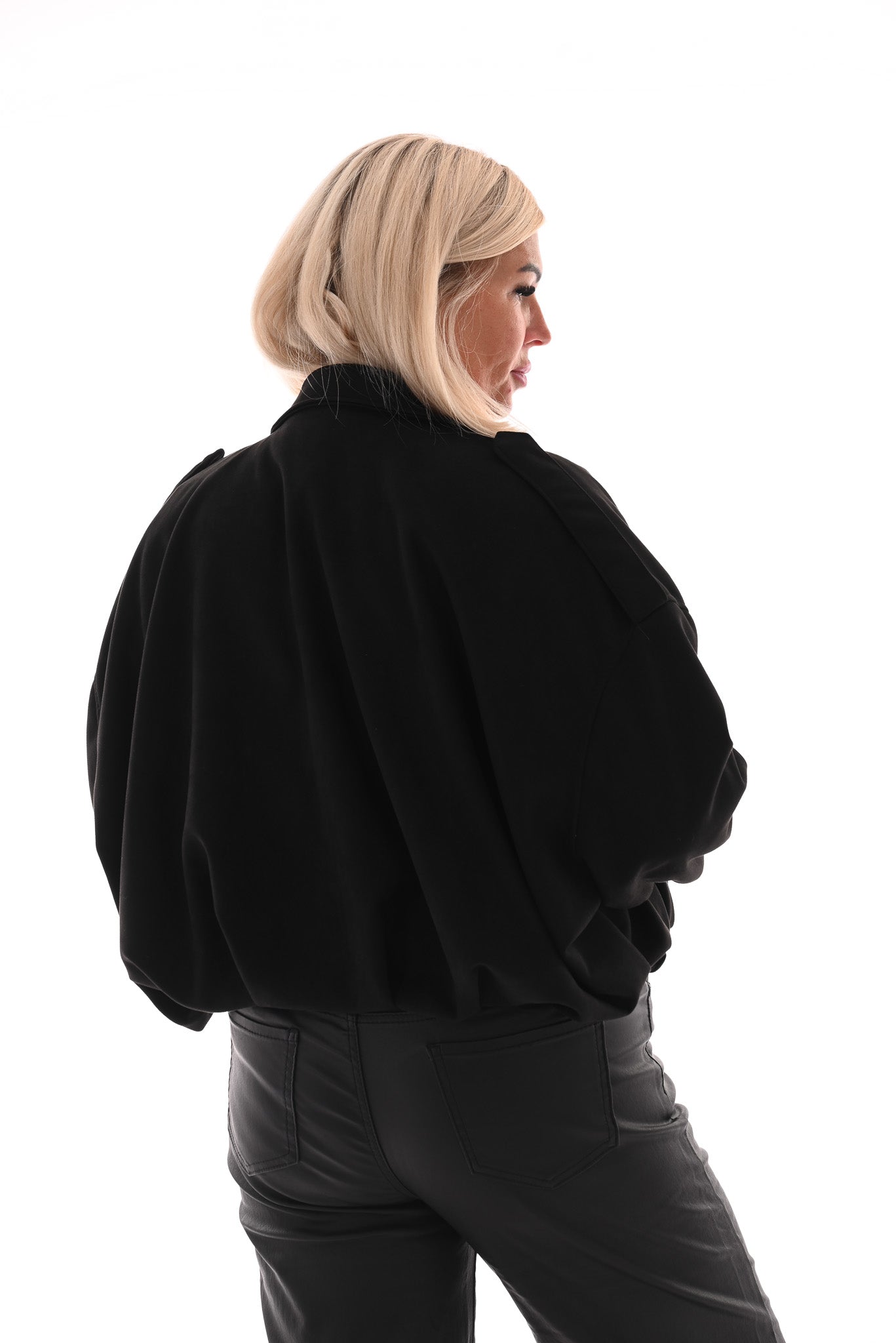 Suedelook bomber jack met streep zwart