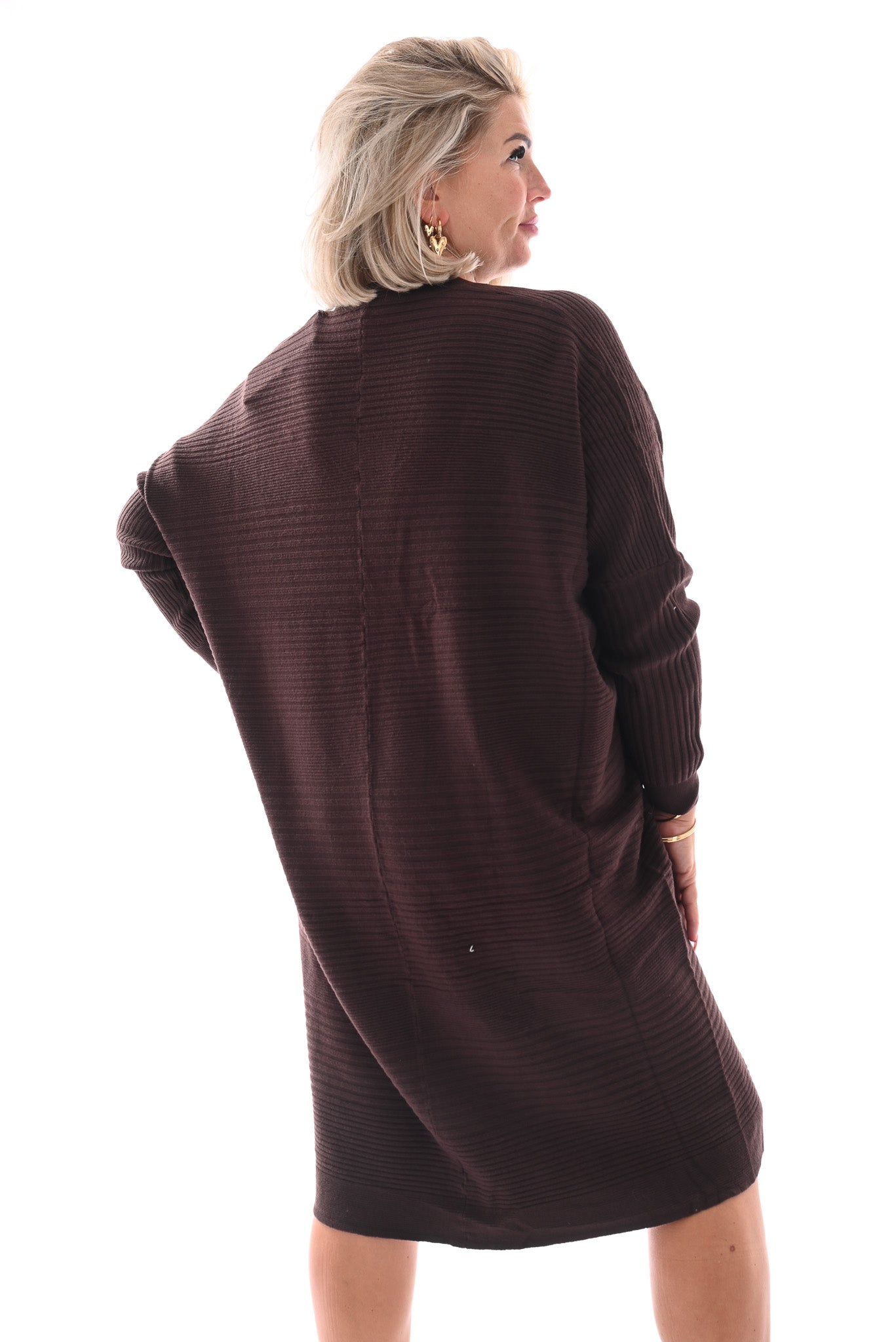 Jurk lijnen v-hals donkerbruin