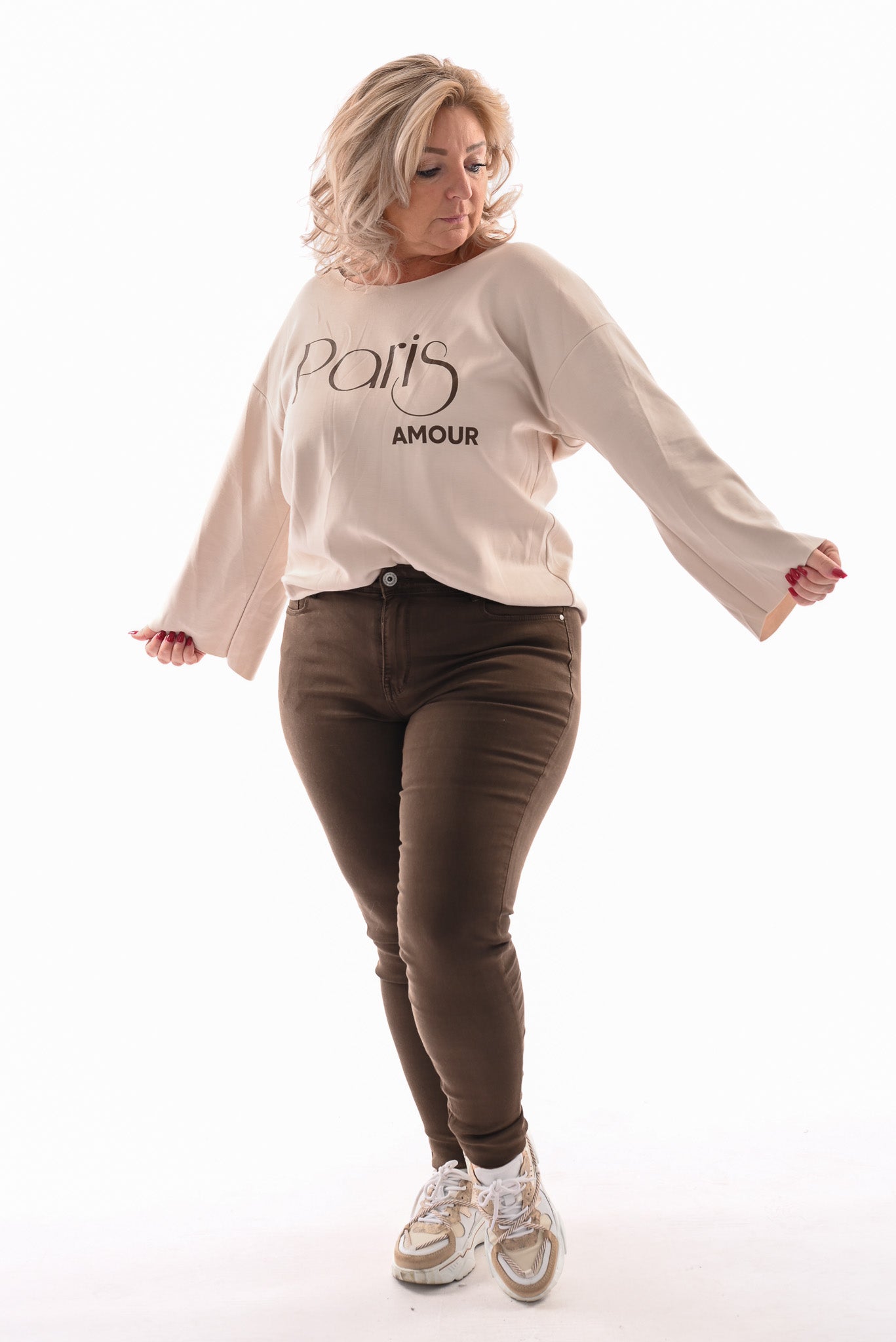 Top lange mouwen paris amour beige