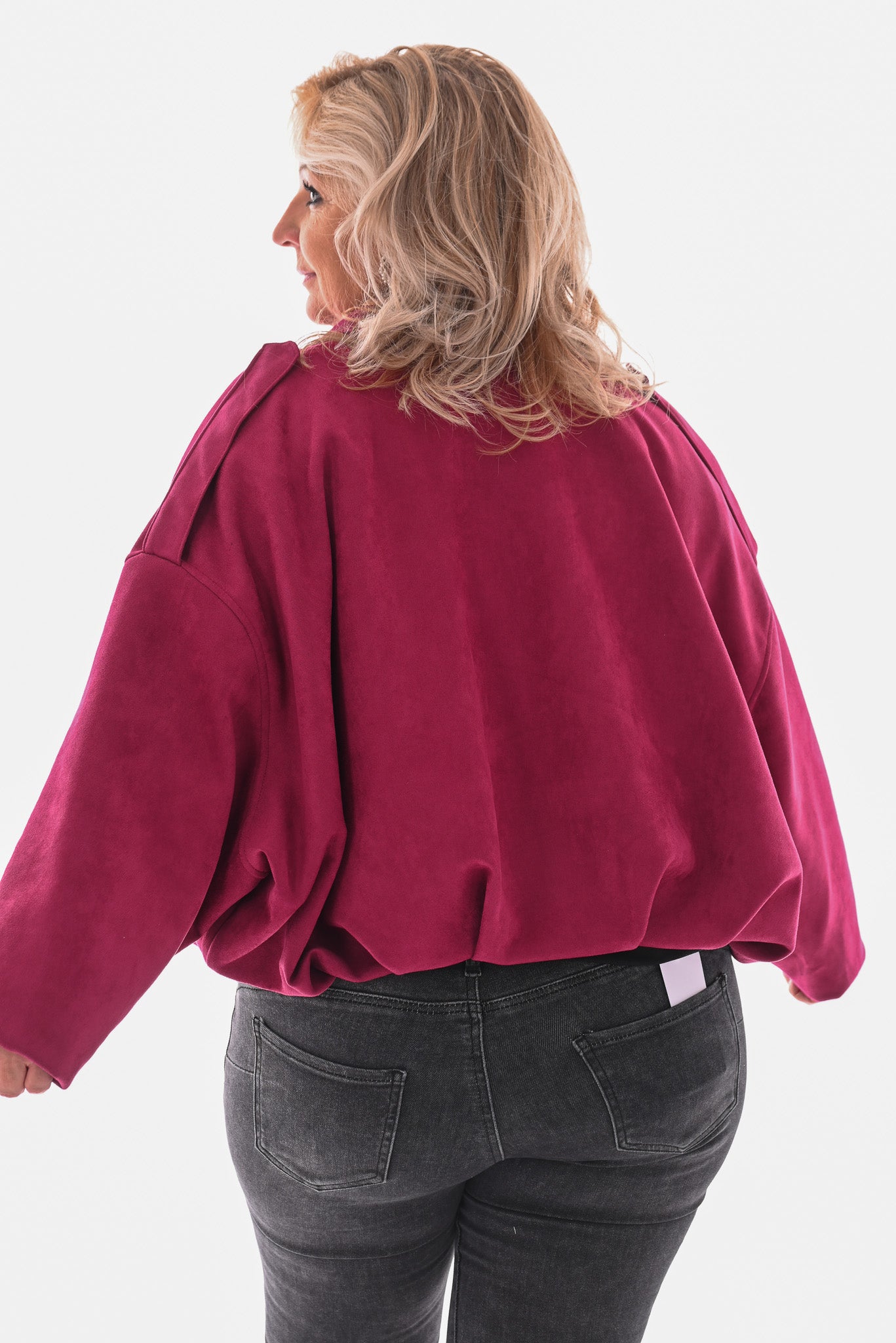 Suedelook bomber jack met streep cherryred