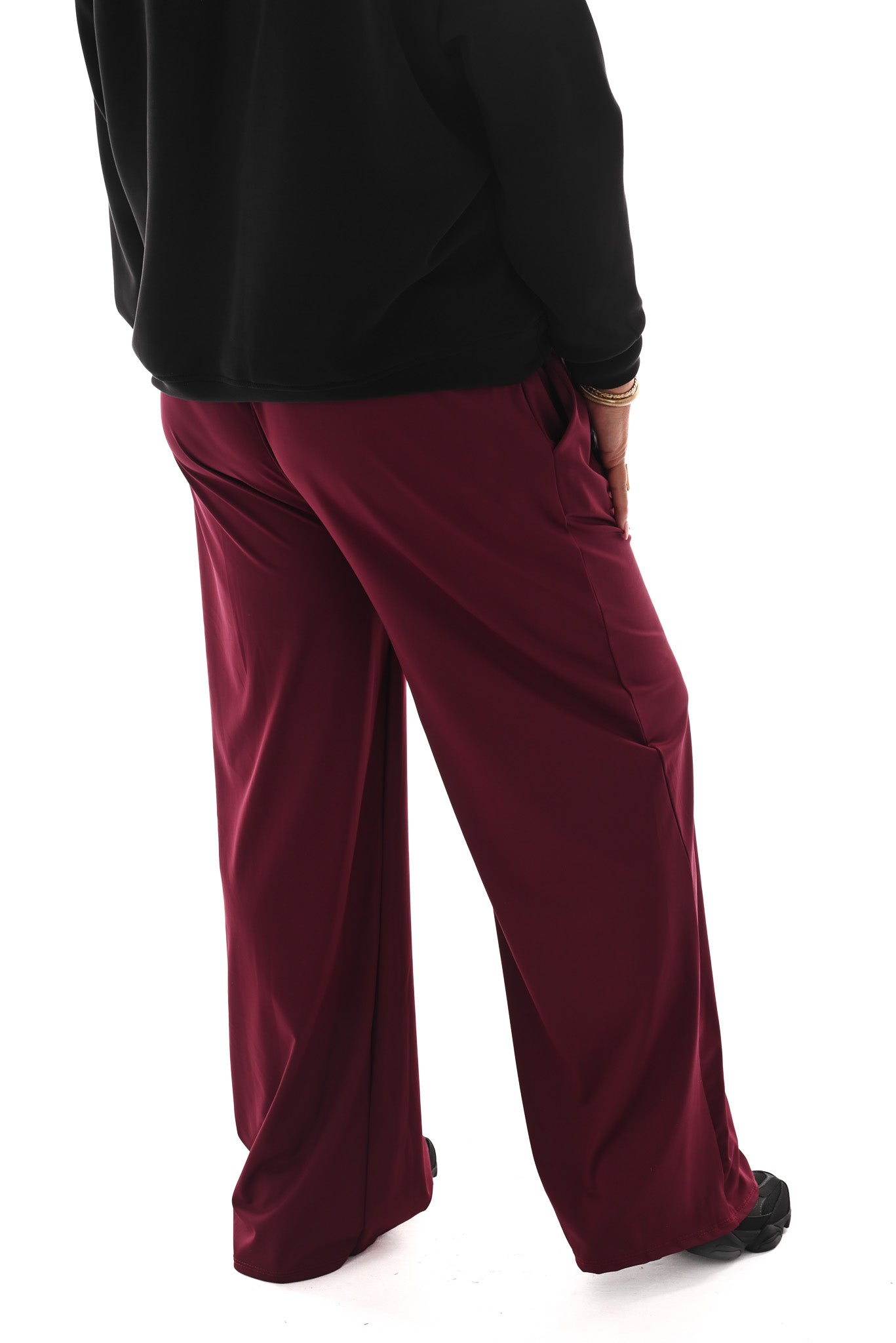 Wijde travel broek met aantrekkoord bordeaux