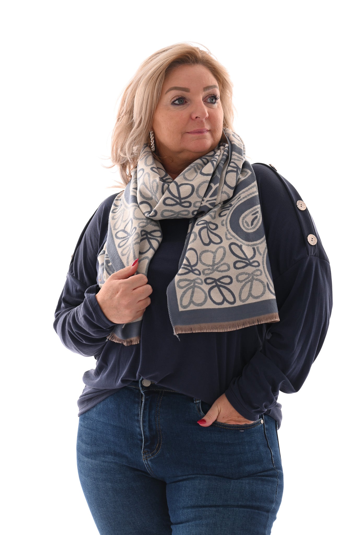 Luxe sjaal abstract jeansblauw