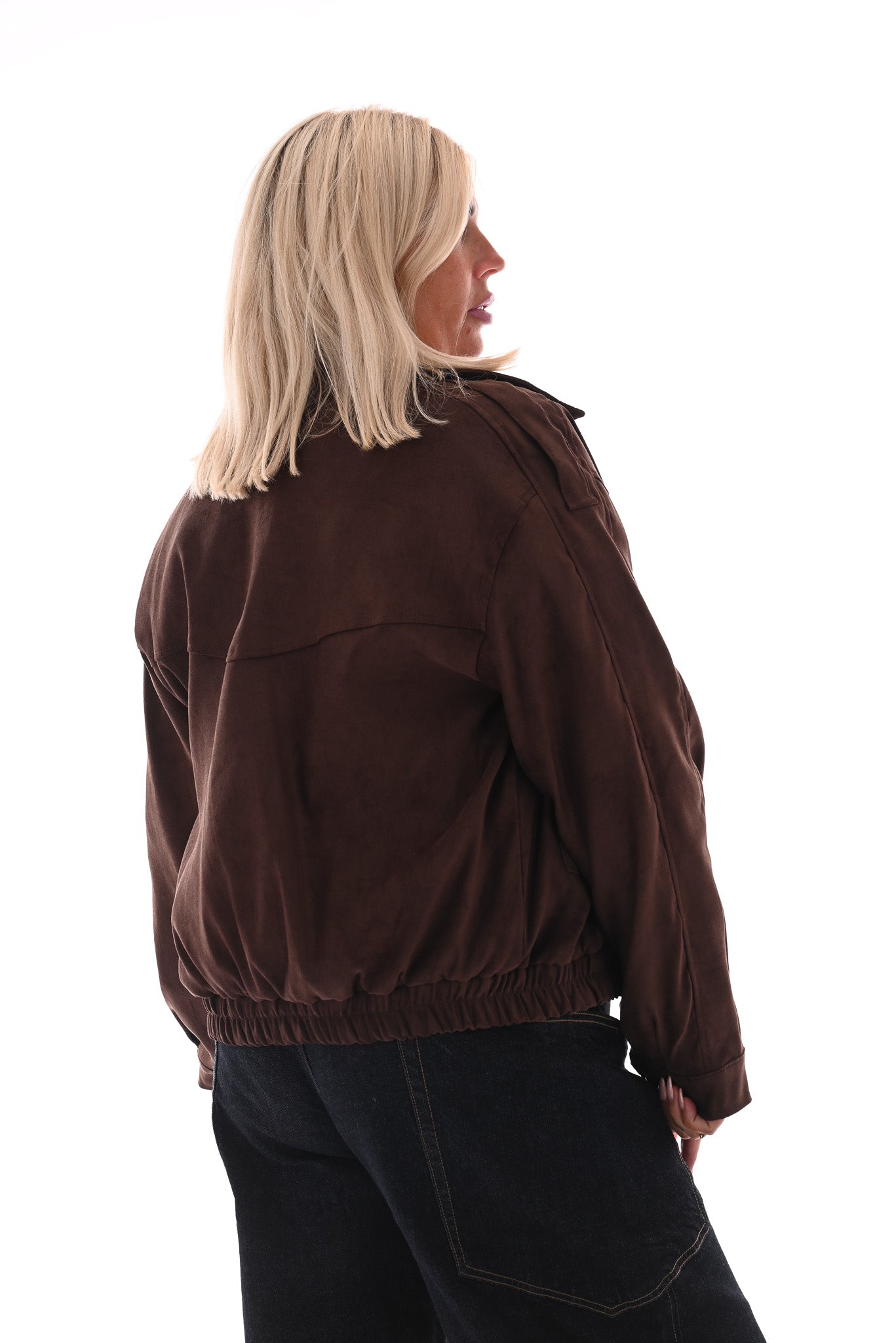Suedelook bomber jack met zakken donkerbruin