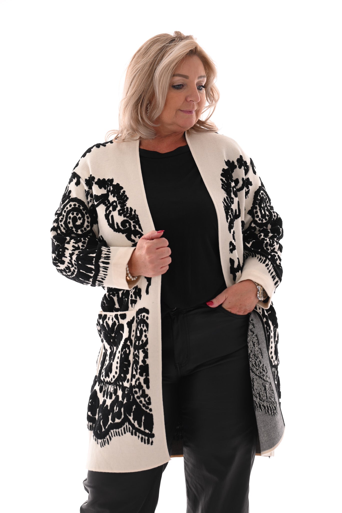 Half lang vest paisley print roomwit/zwart