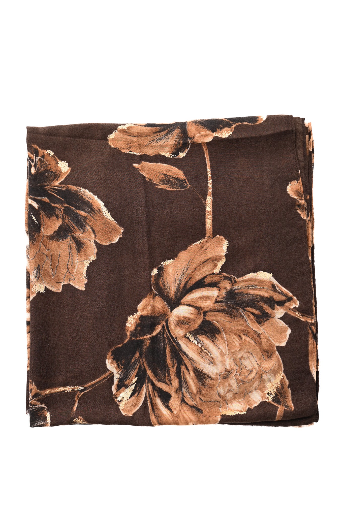 Sjaal met bloemen en gouden details bruin