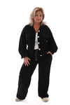 Tweedelig pak blouse met borstzakken en knopen zwart