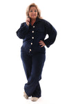 Tweedelig pak blouse met borstzakken en knopen marineblauw