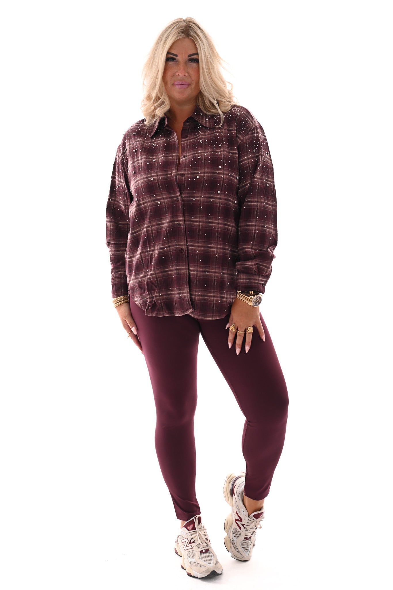 Houthakkers blouse strass en strass steentjes aubergine