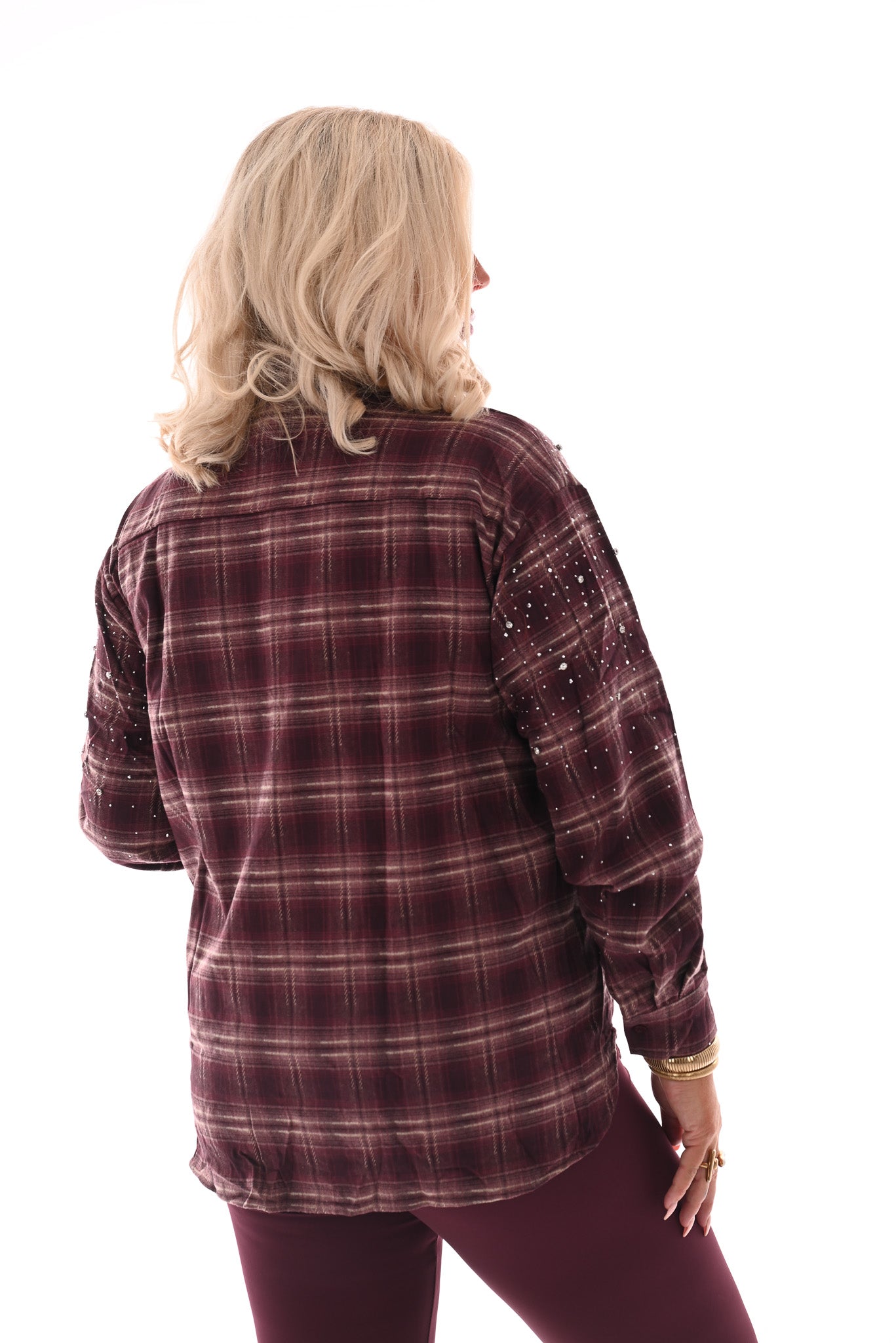 Houthakkers blouse strass en strass steentjes aubergine