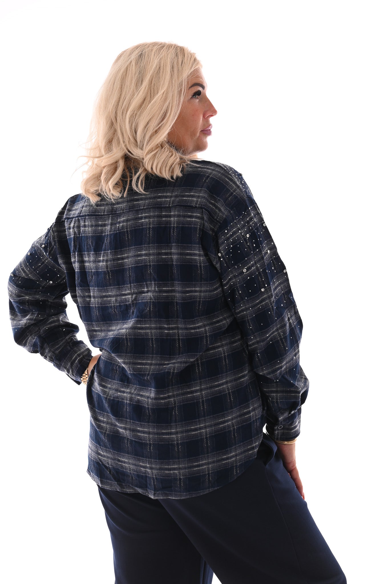 Houthakkers blouse strass en strass steentjes blauw