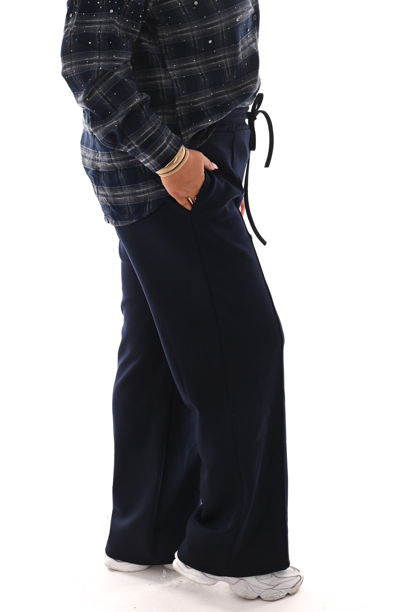 Wide leg joggingsbroek met naad marineblauw