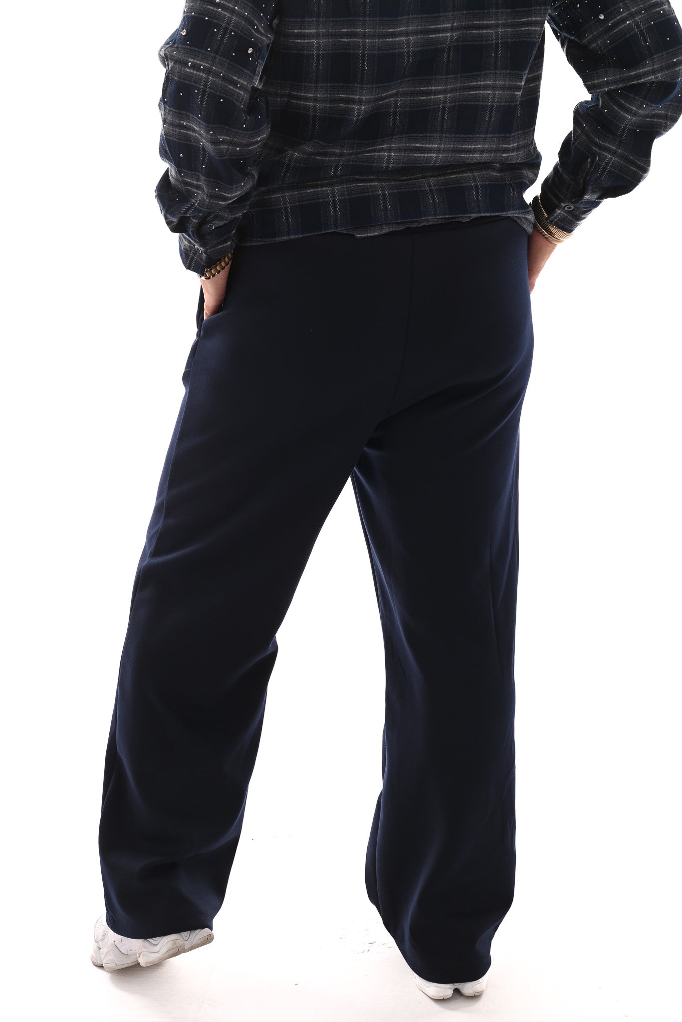Wide leg joggingsbroek met naad marineblauw
