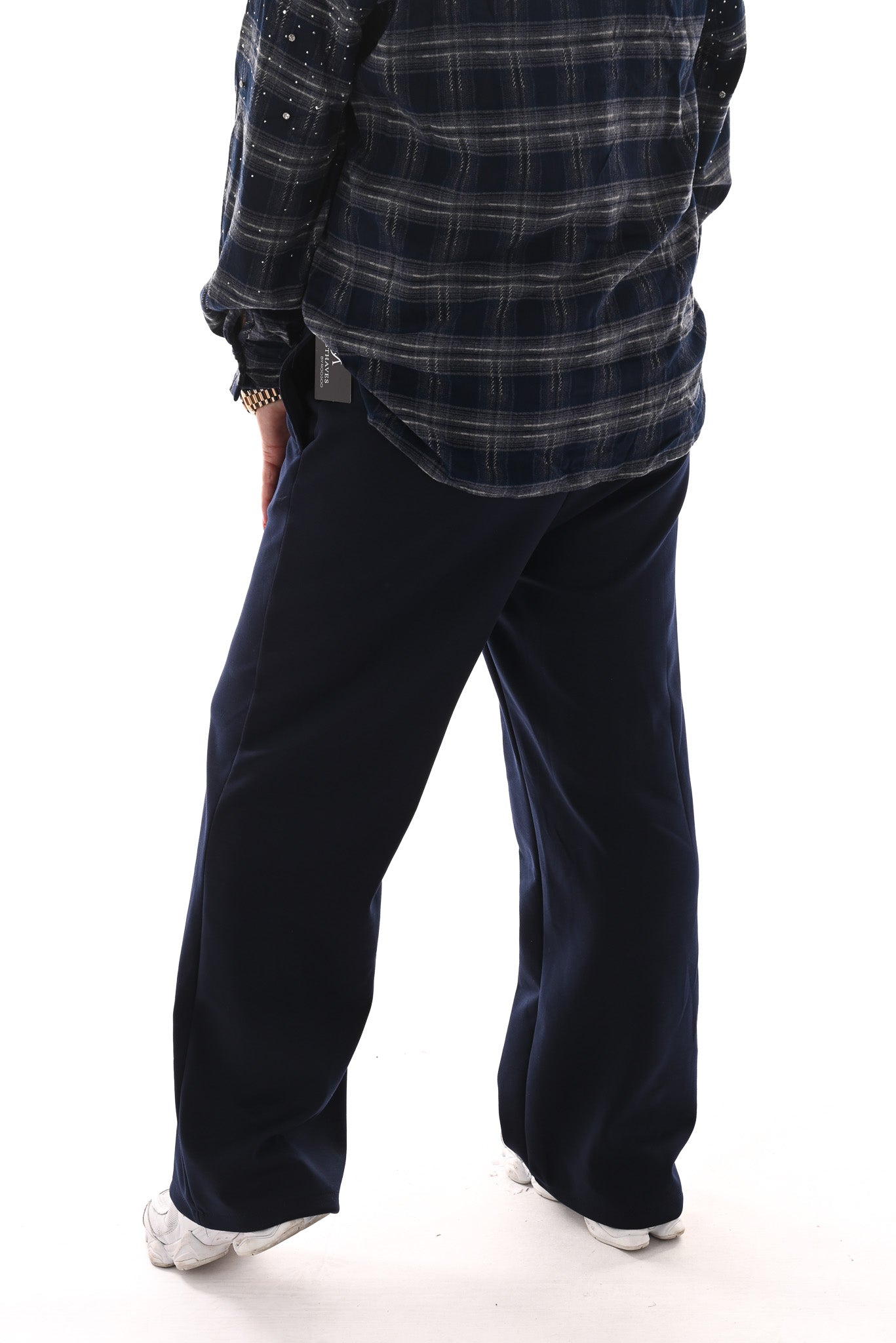 Wide leg joggingsbroek met naad marineblauw