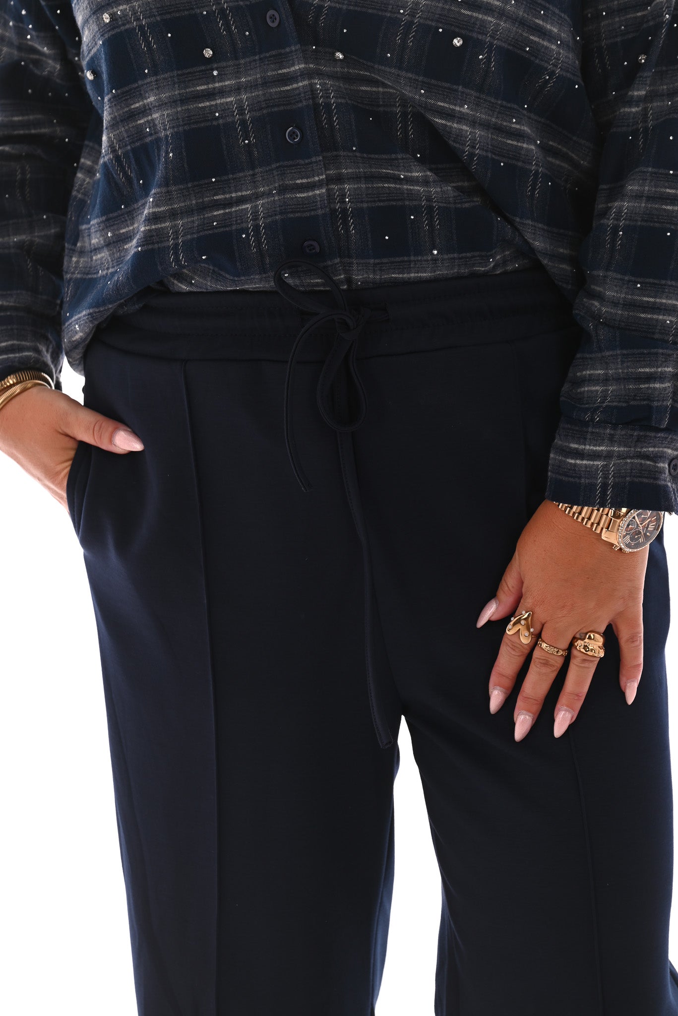 Wide leg joggingsbroek met naad marineblauw