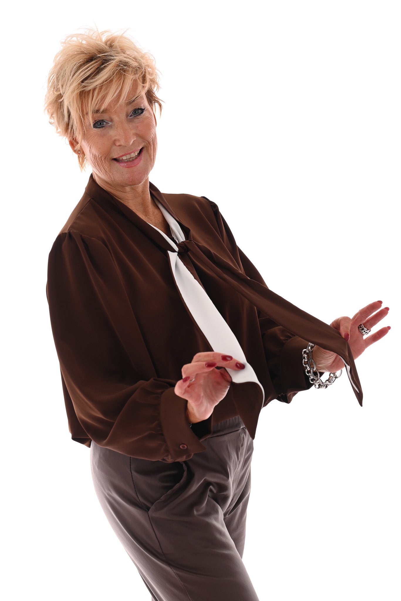 Blouse met hals strik bruin