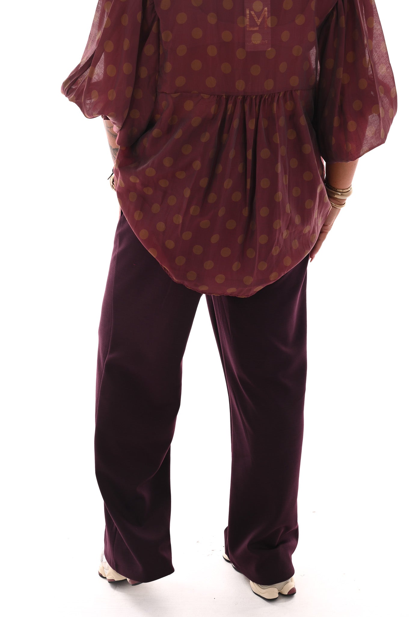 Wide leg joggingsbroek met naad aubergine