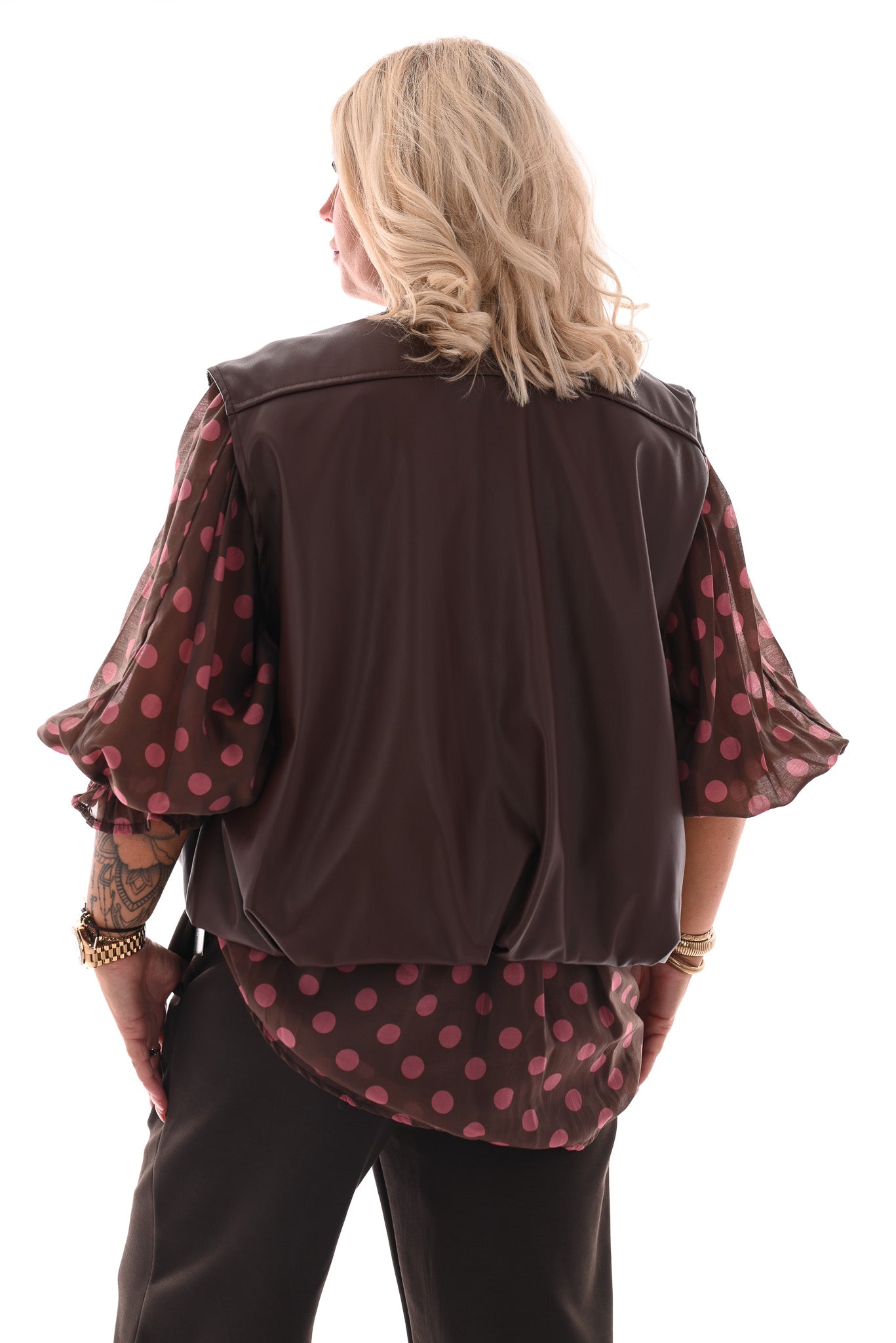 Leatherlook gilet bruin