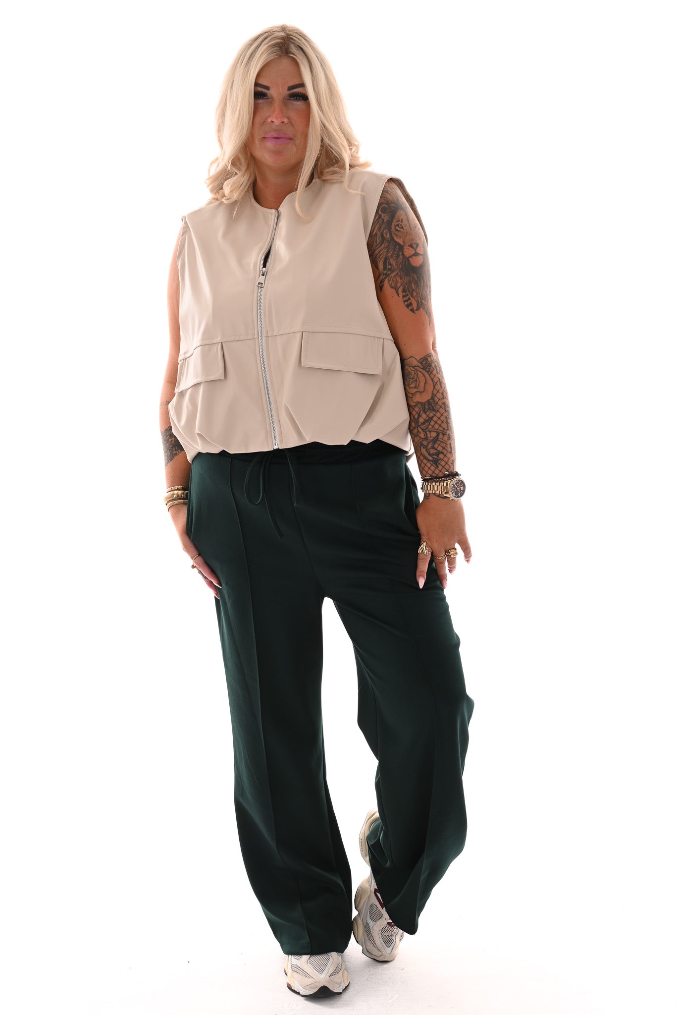 Wide leg joggingsbroek met naad zwart