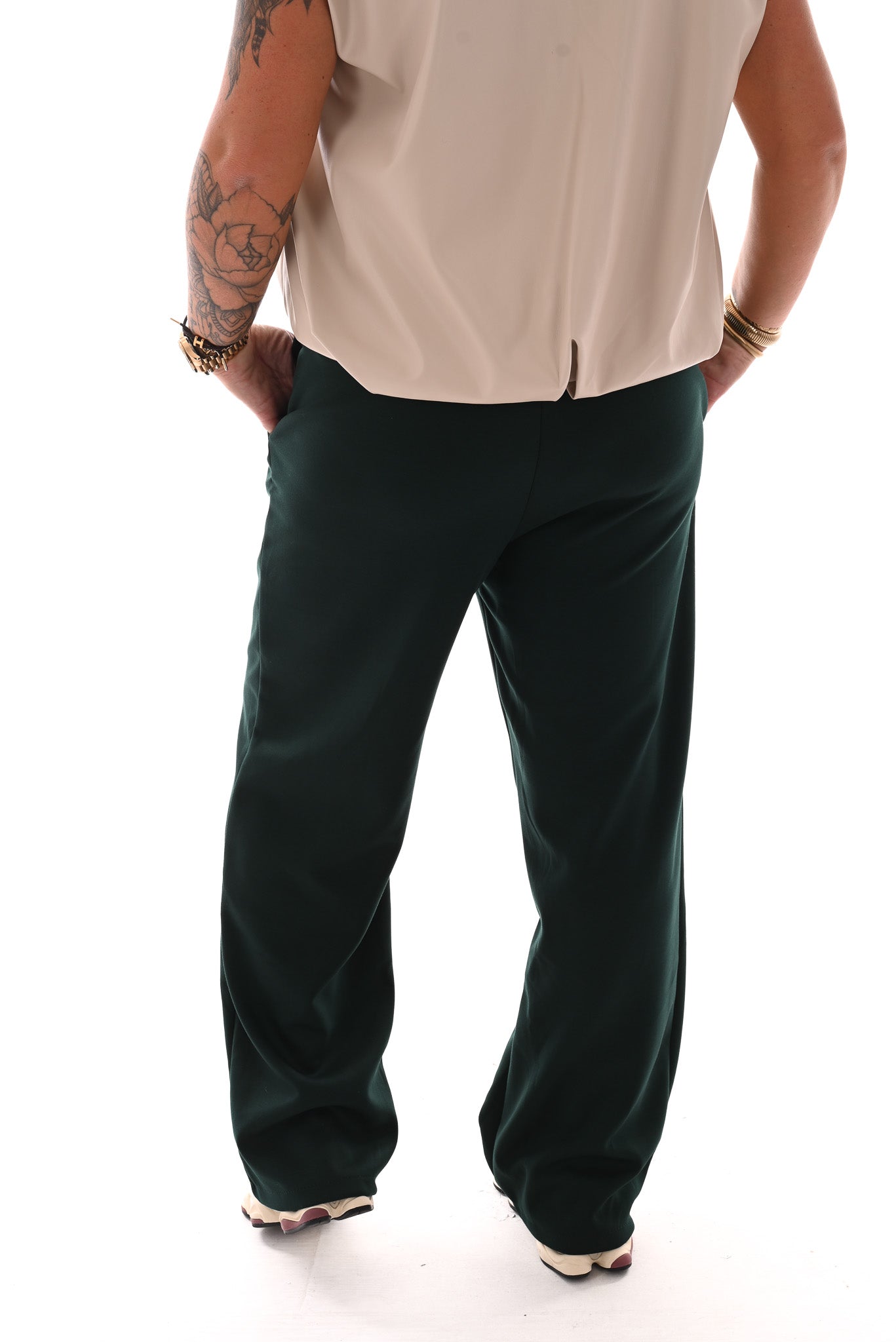Wide leg joggingsbroek met naad zwart