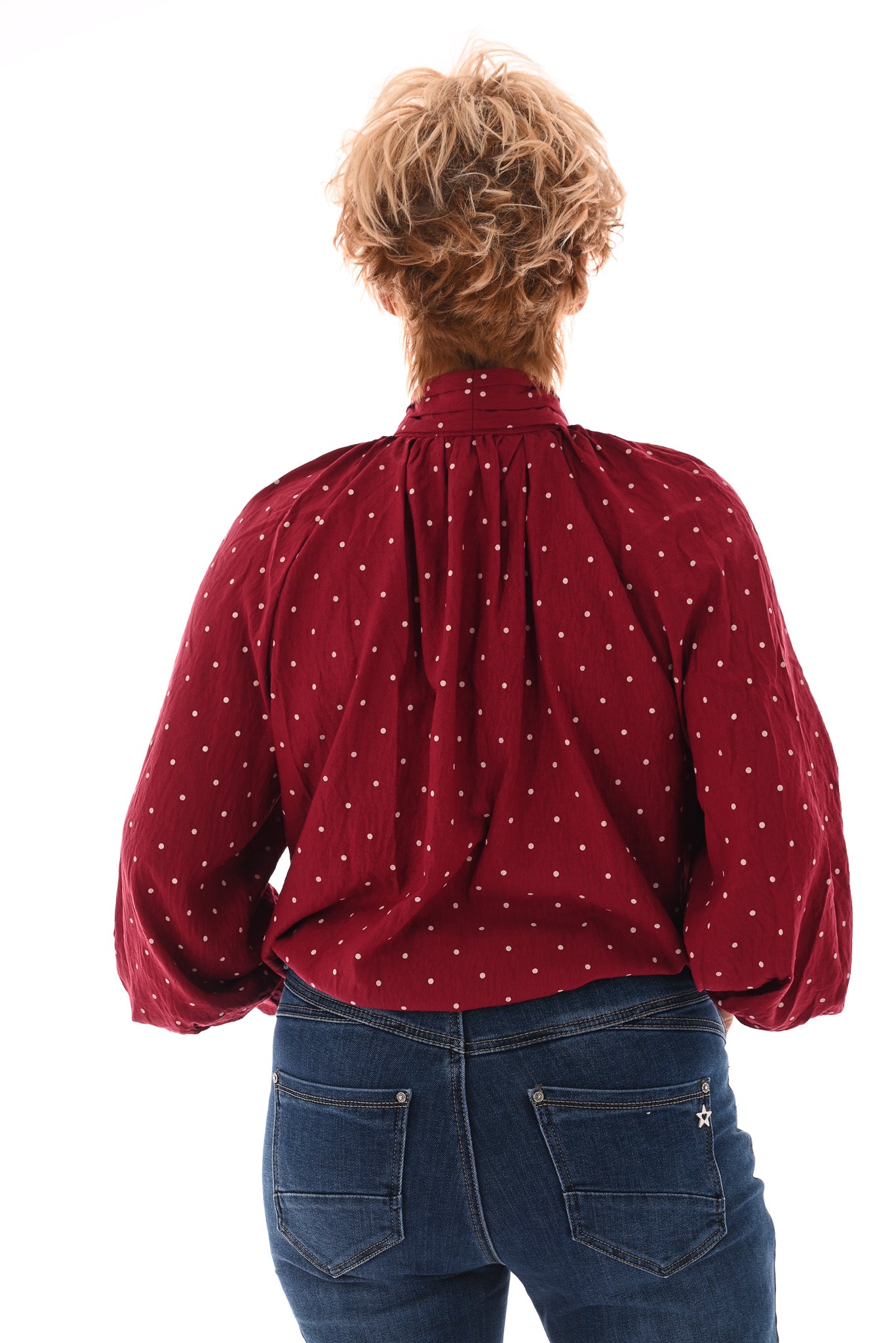 Blouse kleine dots met strik rood
