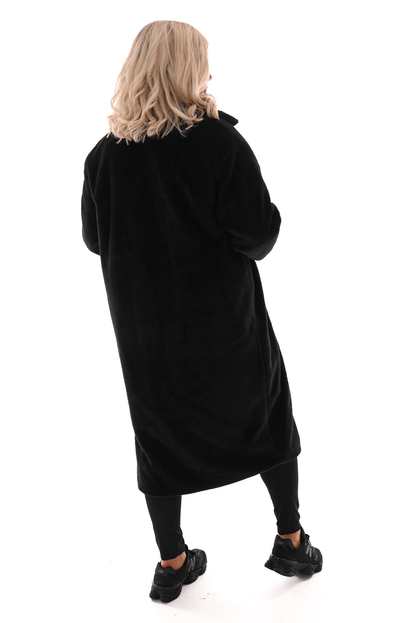 Lange faux fur manteljas zwart