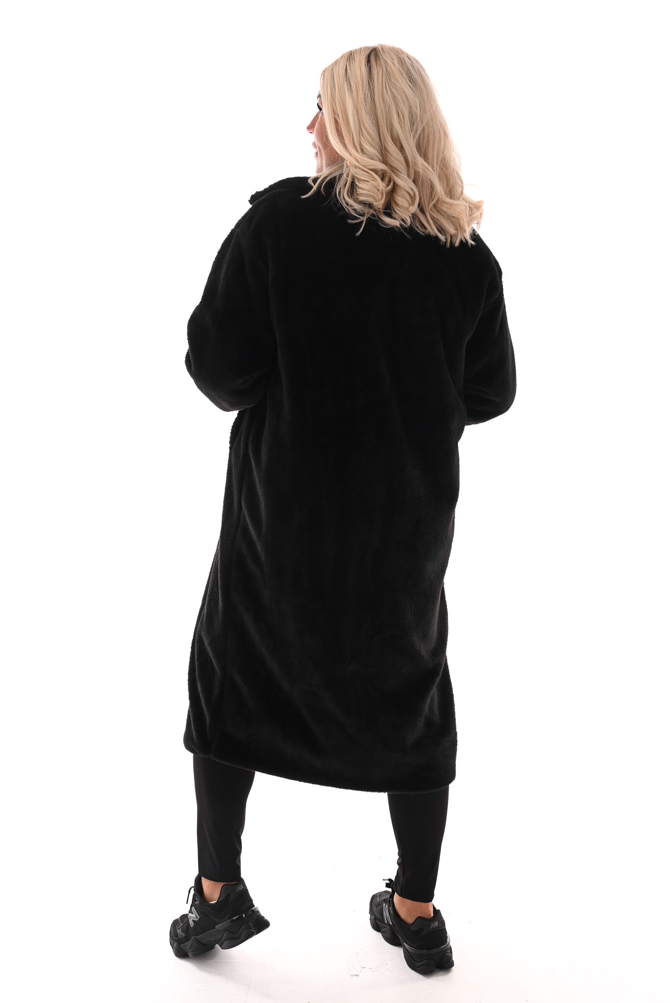 Lange faux fur manteljas zwart