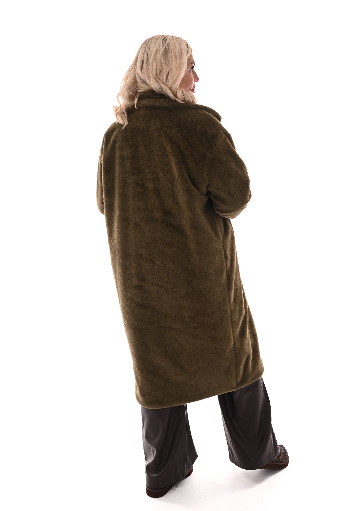 Lange faux fur manteljas groen