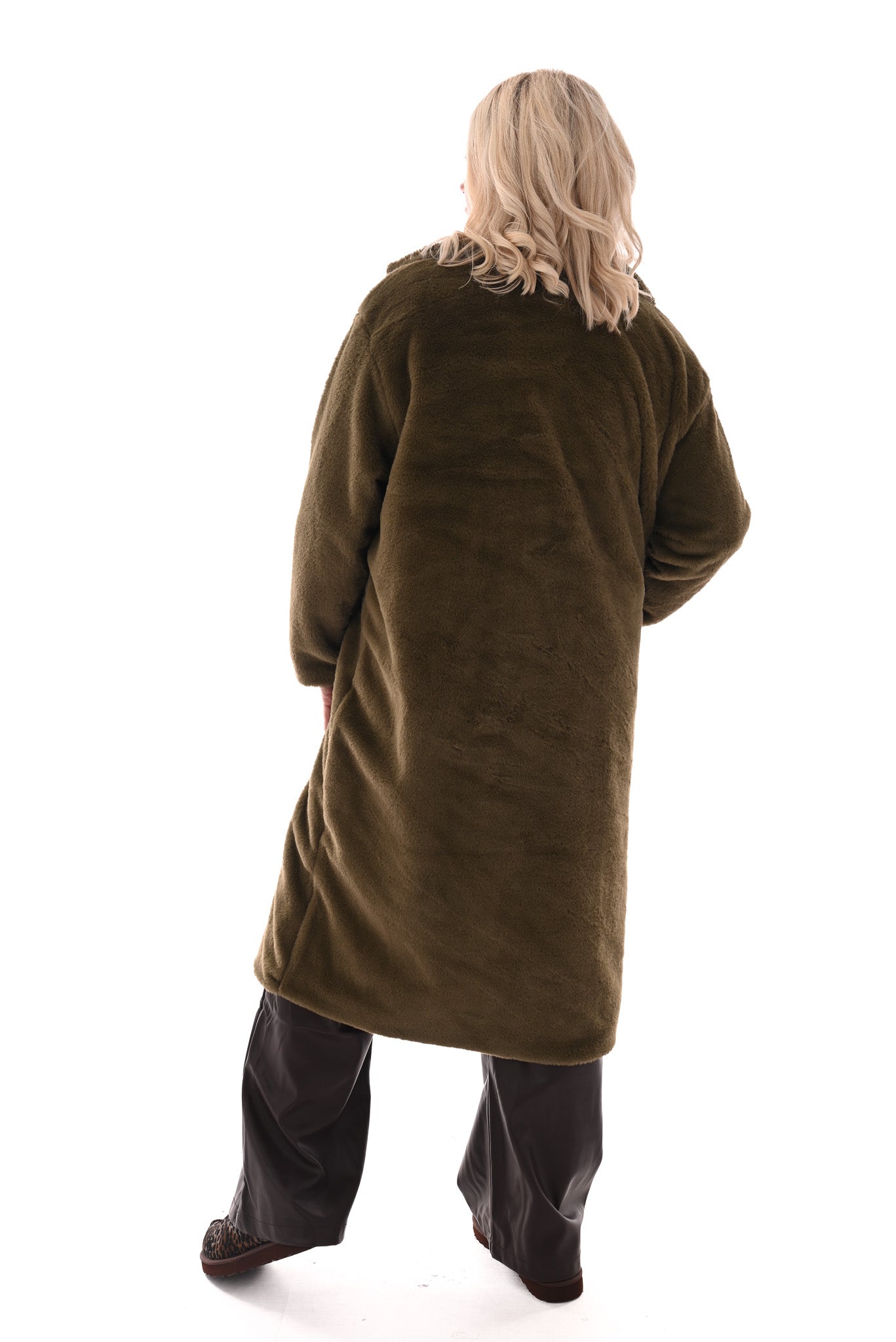 Lange faux fur manteljas groen