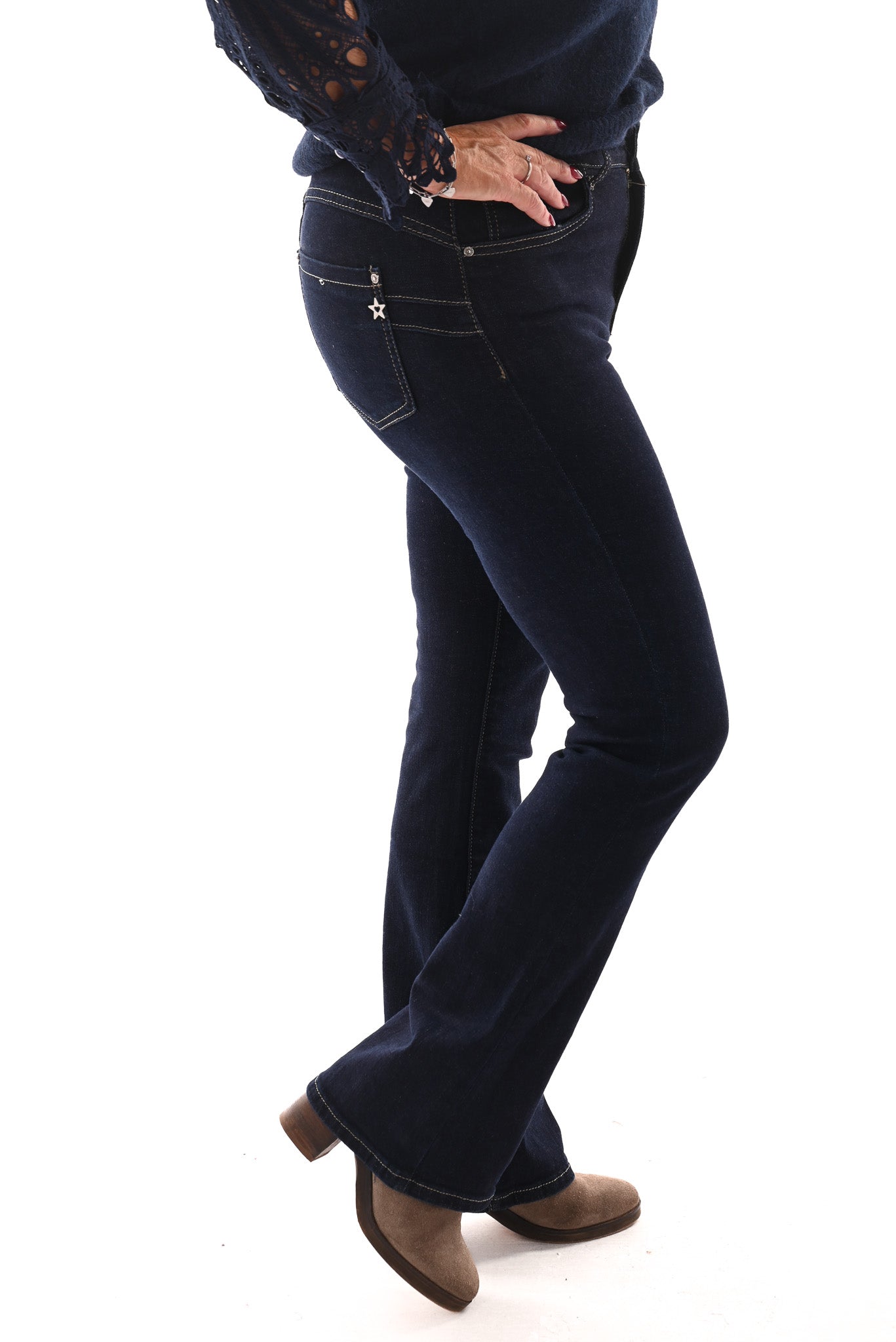 Karostar jeans flared leg donkerblauw