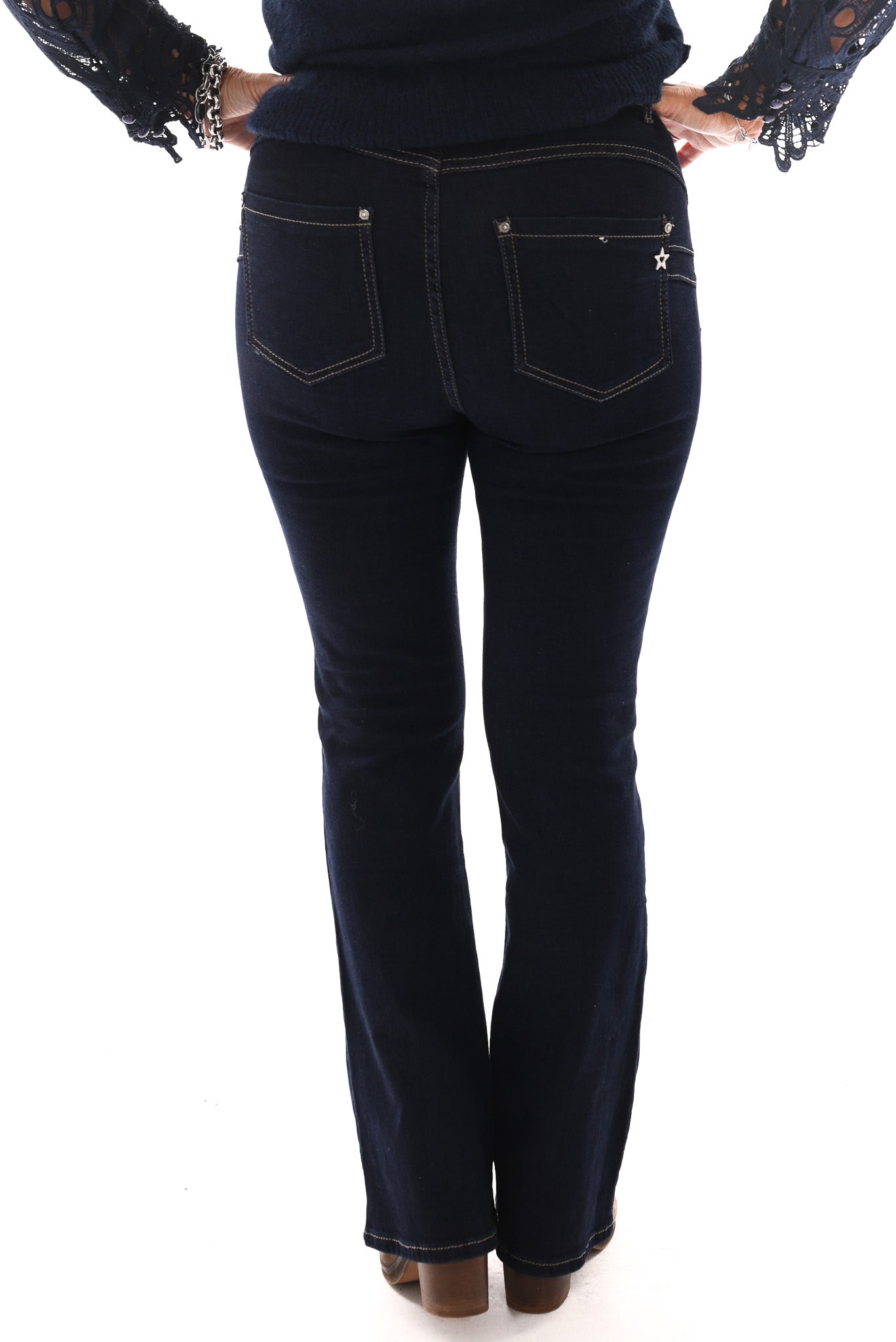 Karostar jeans flared leg donkerblauw
