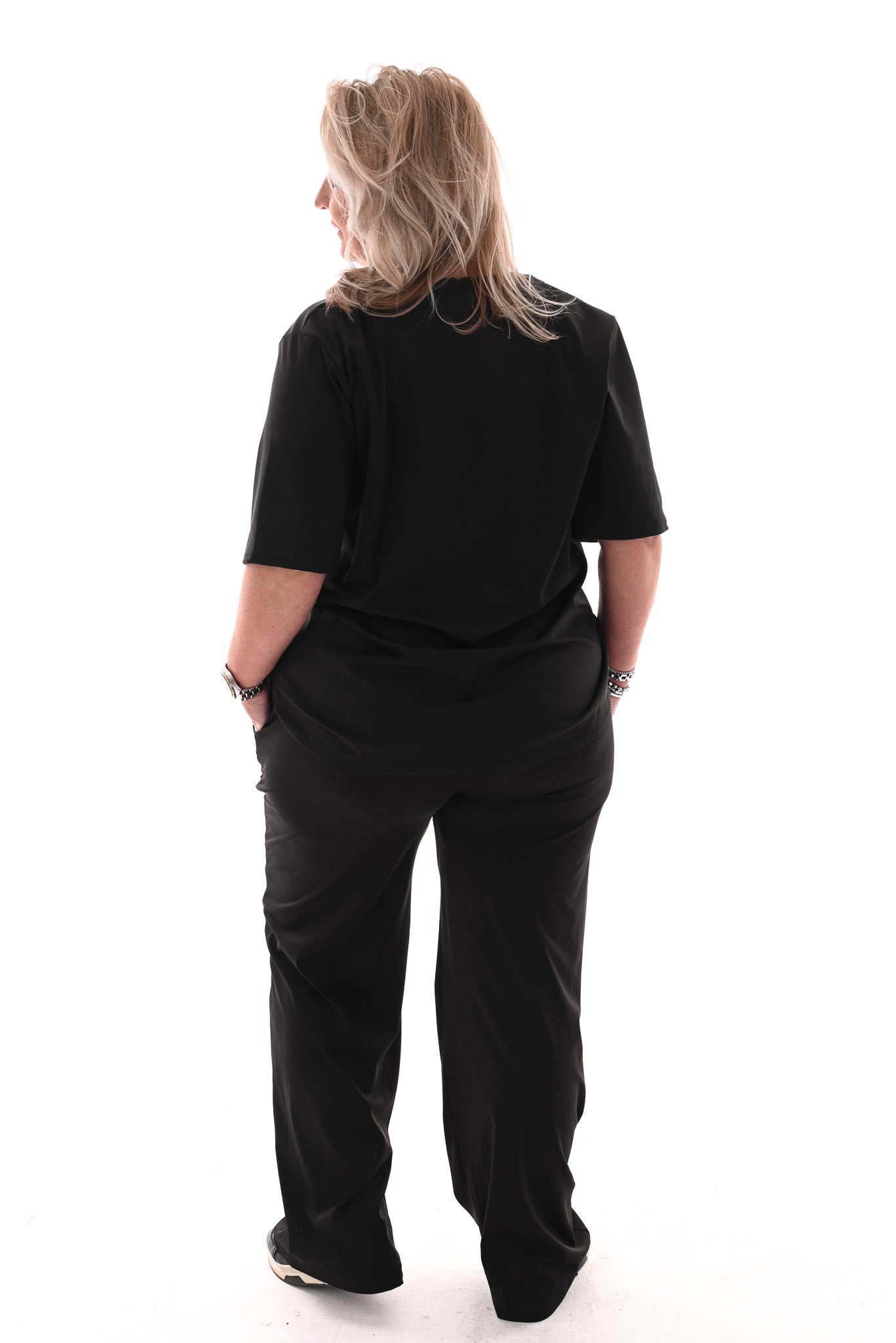 Tweedelig set travel v-hals uni zwart