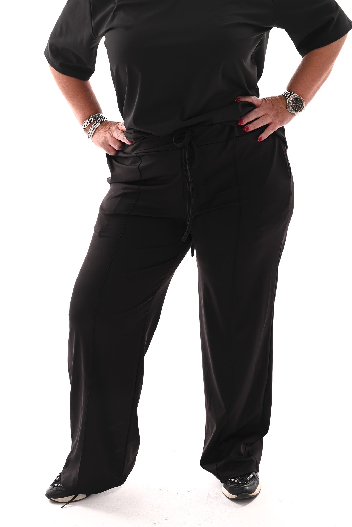 Tweedelig set travel v-hals uni zwart