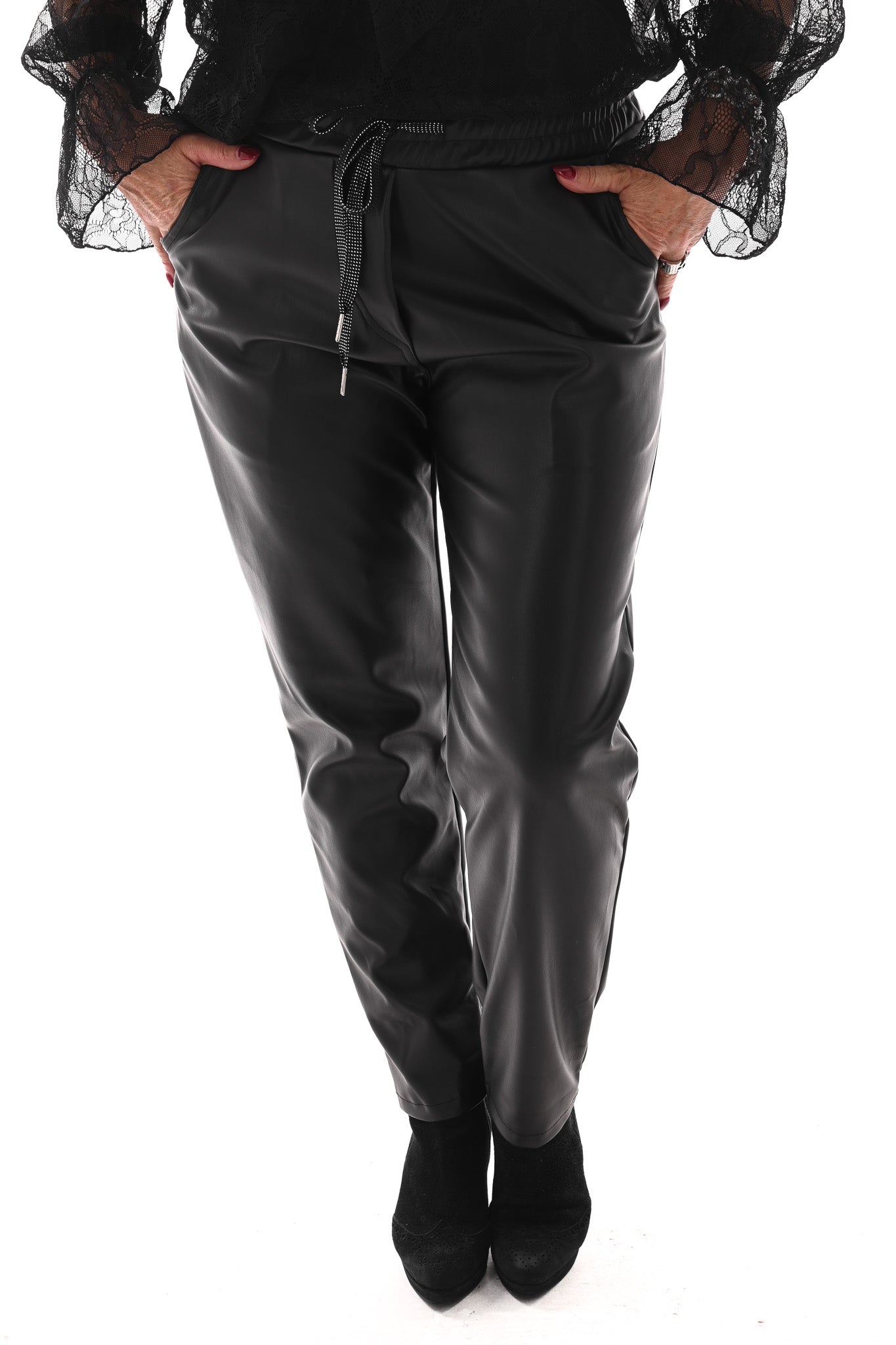 Leatherlook stretchbroek zwart