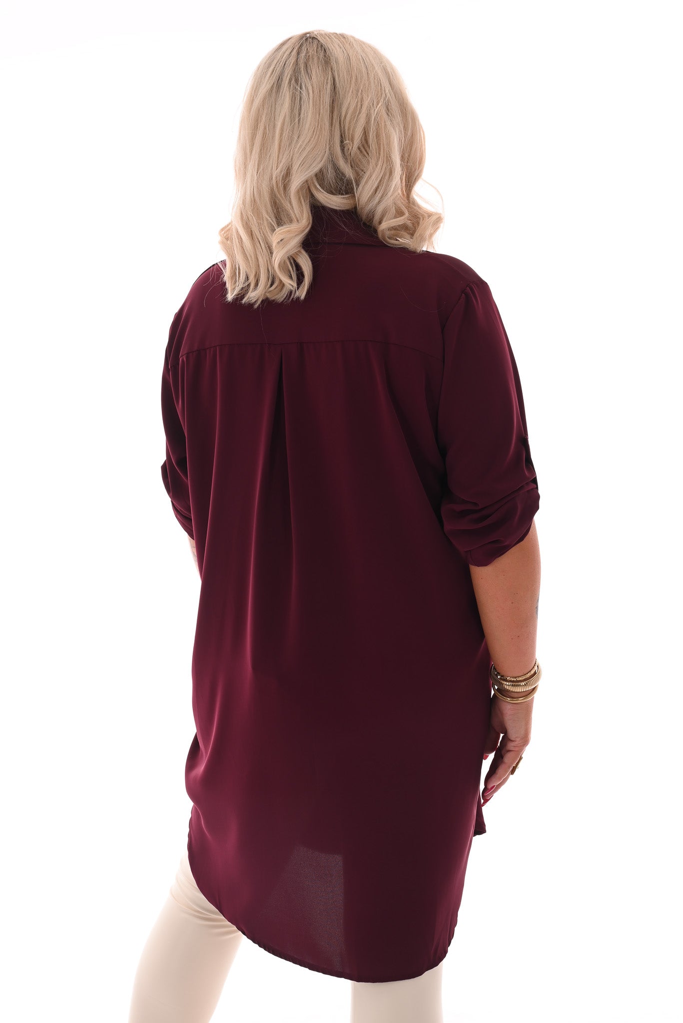 Tuniek v-hals doorknoop ophaalmouwen bordeaux