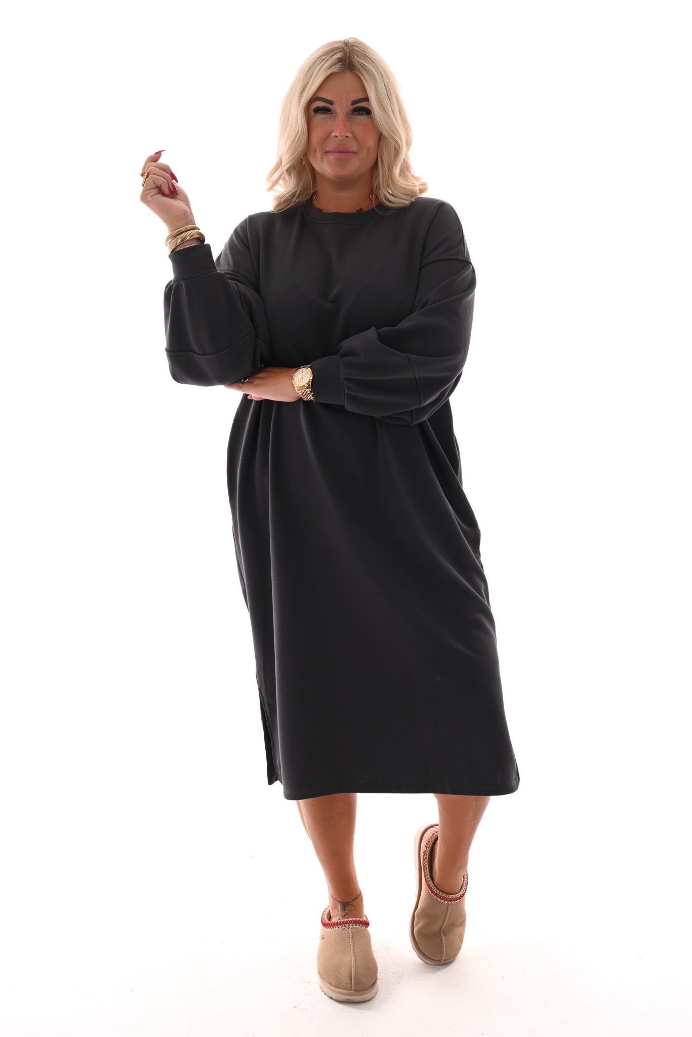 Sweaterdress met zakken antraciet