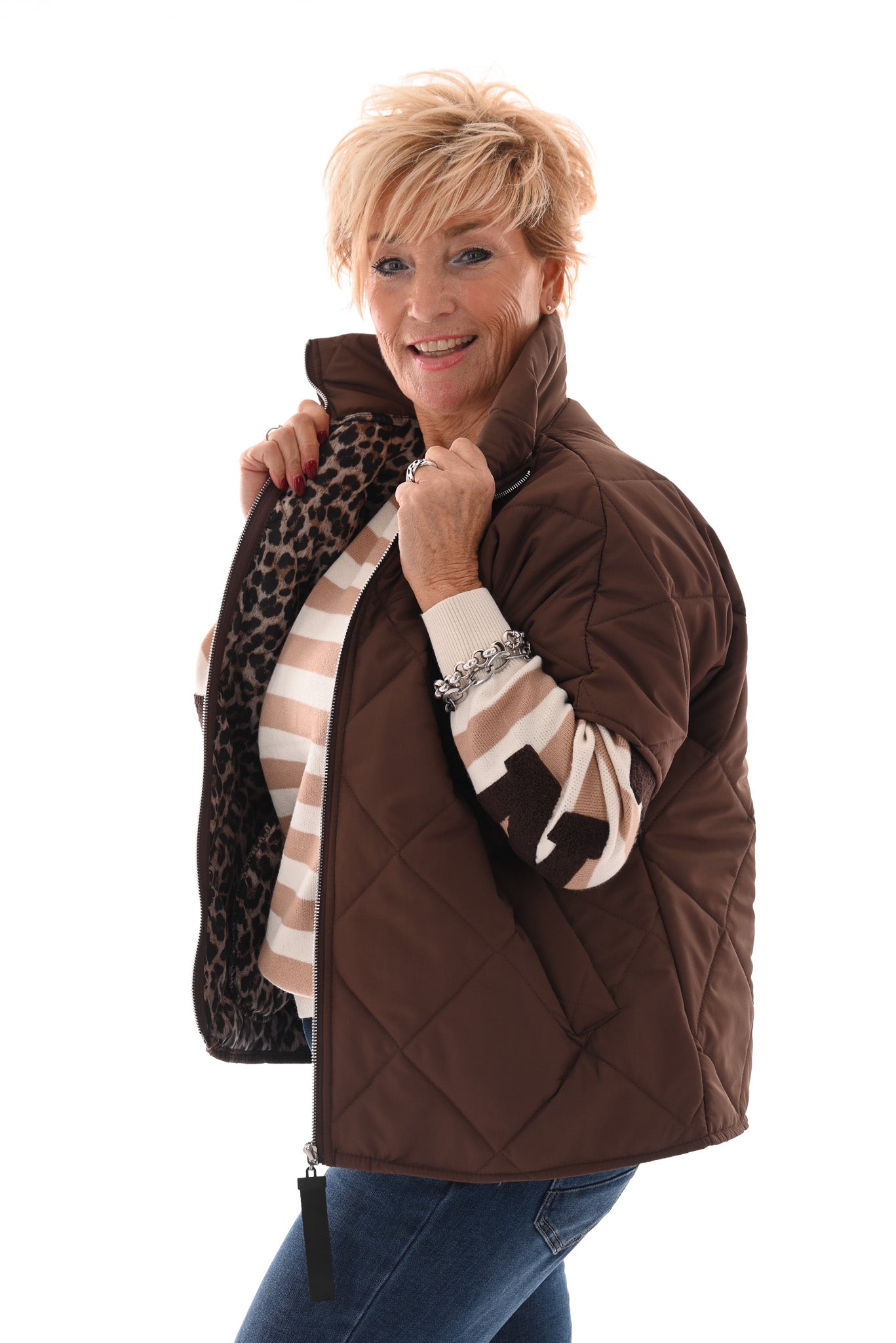 Bodywarmer panterprint voering bruin