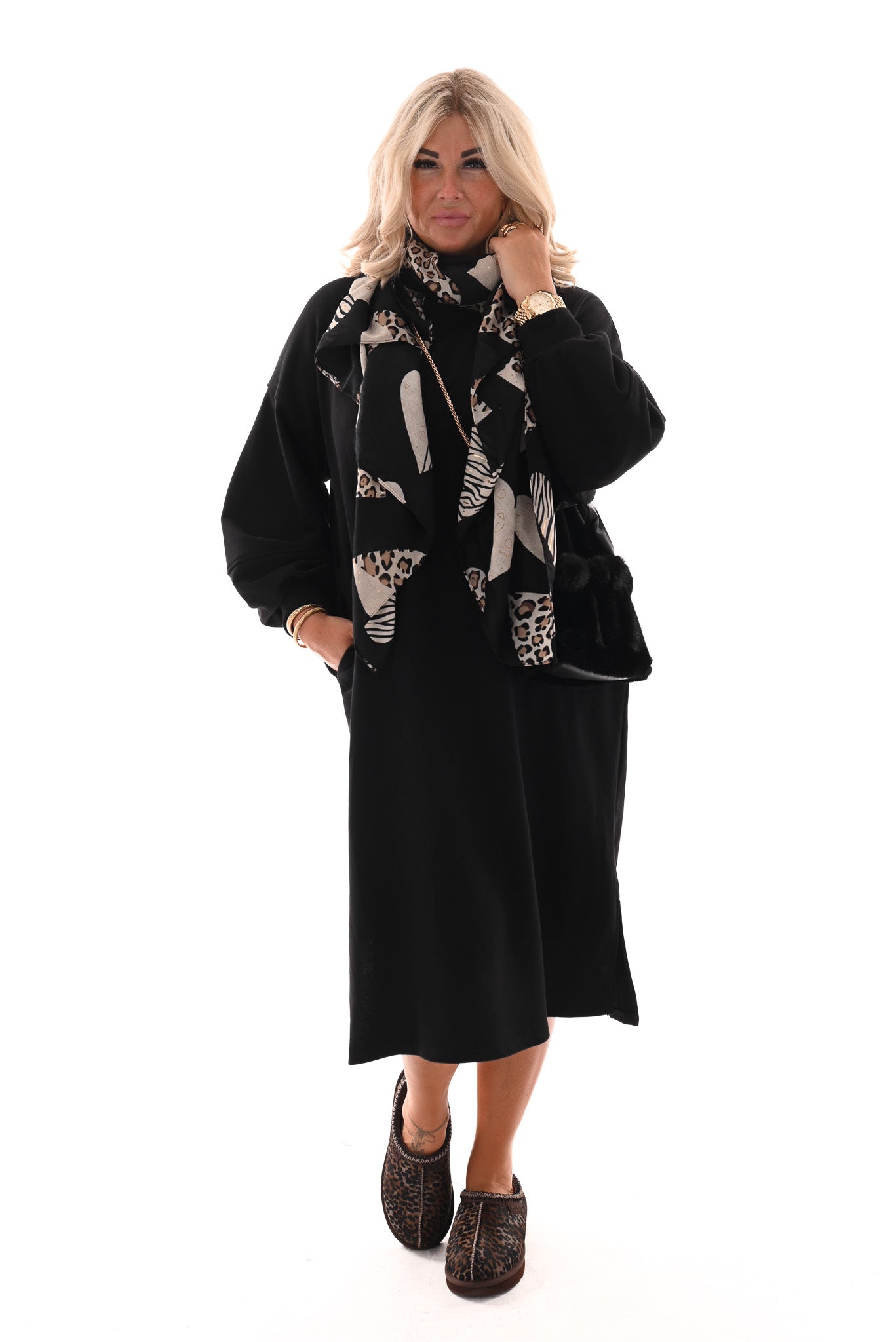 Sweaterdress met zakken zwart