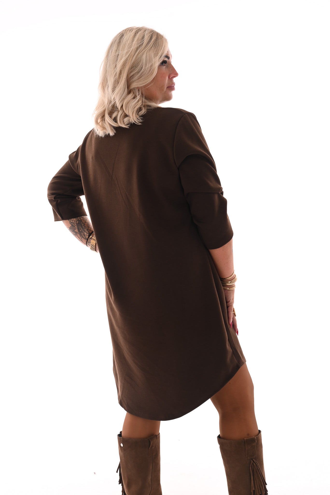 Tuniek deluxe v-hals 3/4e mouwen met zakken bruin