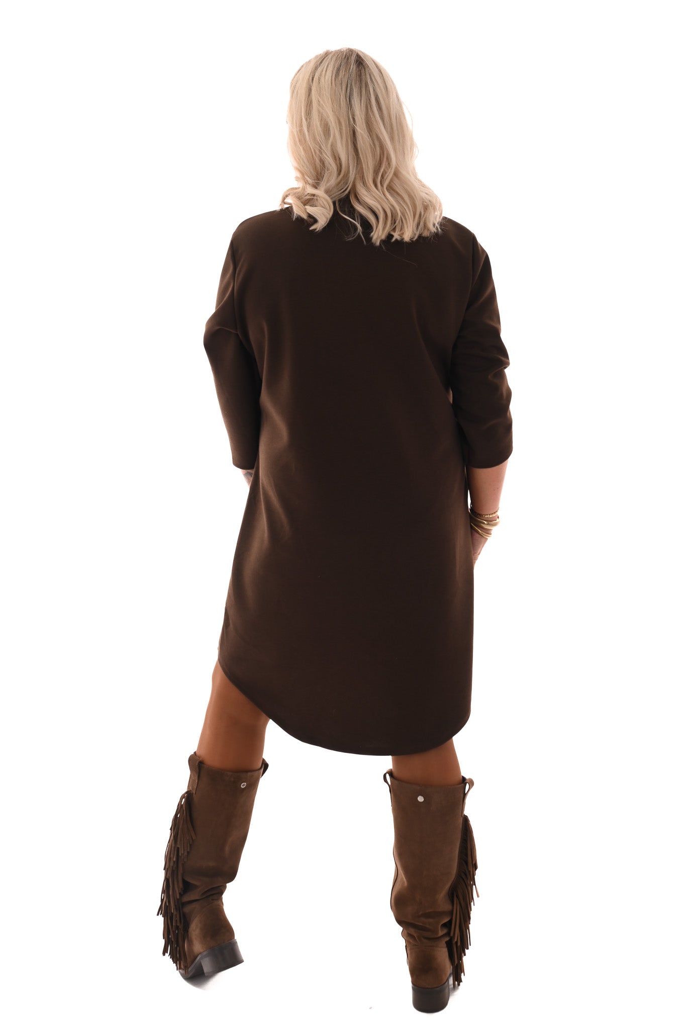 Tuniek deluxe v-hals 3/4e mouwen met zakken bruin