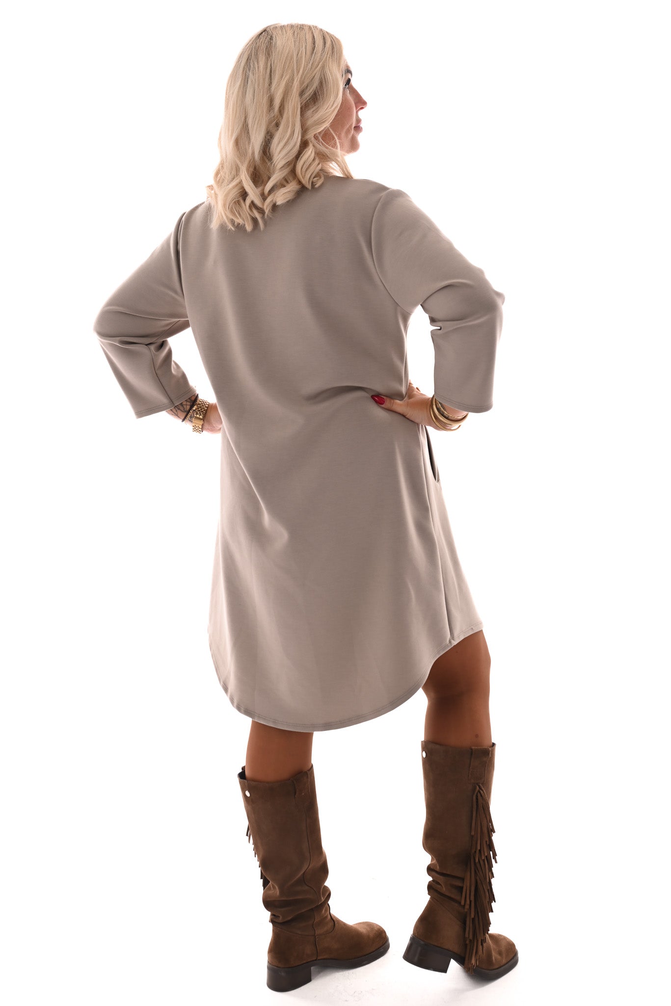 Tuniek deluxe v-hals 3/4e mouwen met zakken taupe
