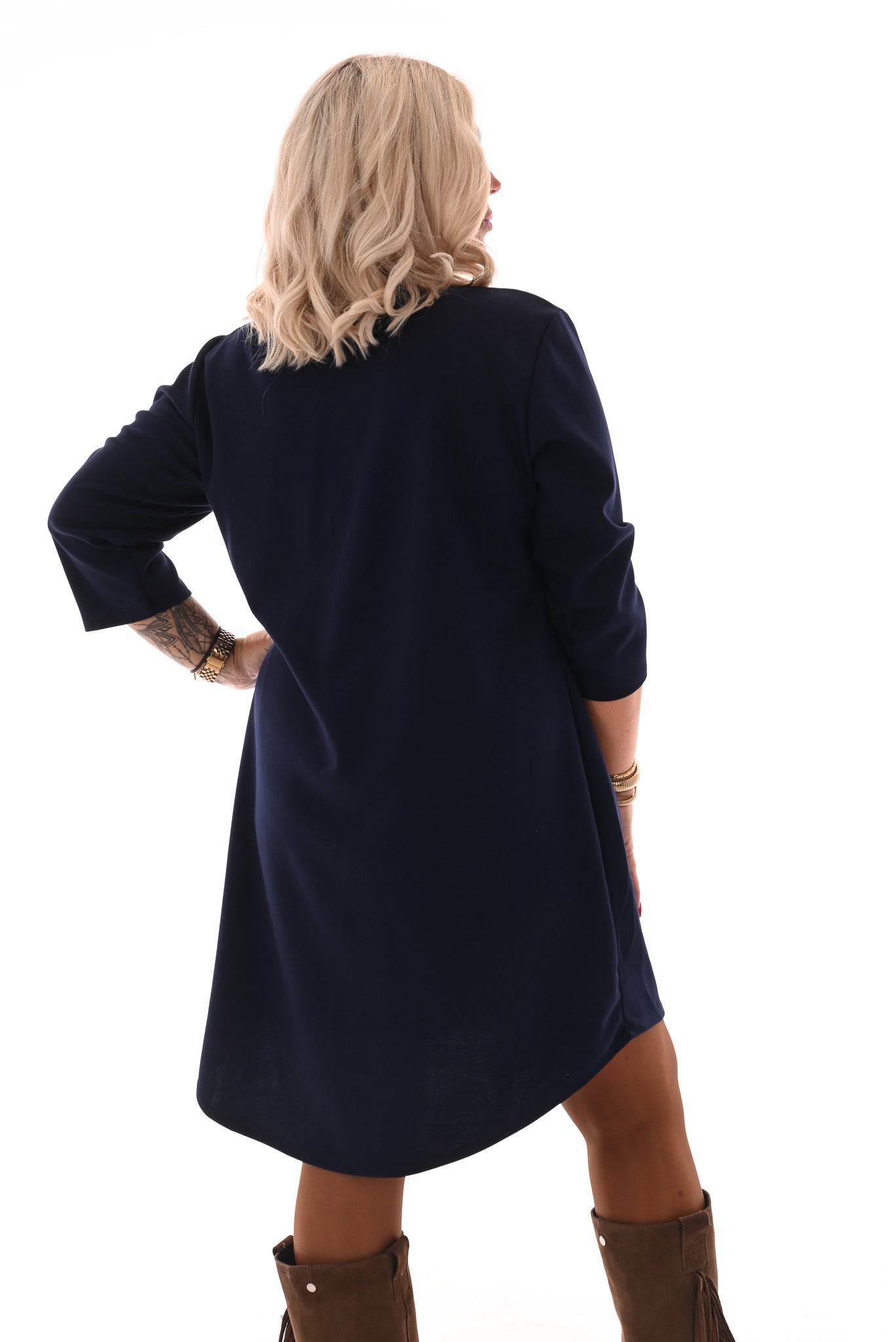 Tuniek deluxe v-hals 3/4e mouwen met zakken marineblauw