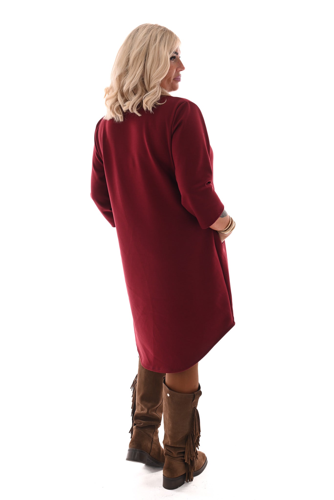 Tuniek deluxe v-hals 3/4e mouwen met zakken bordeaux