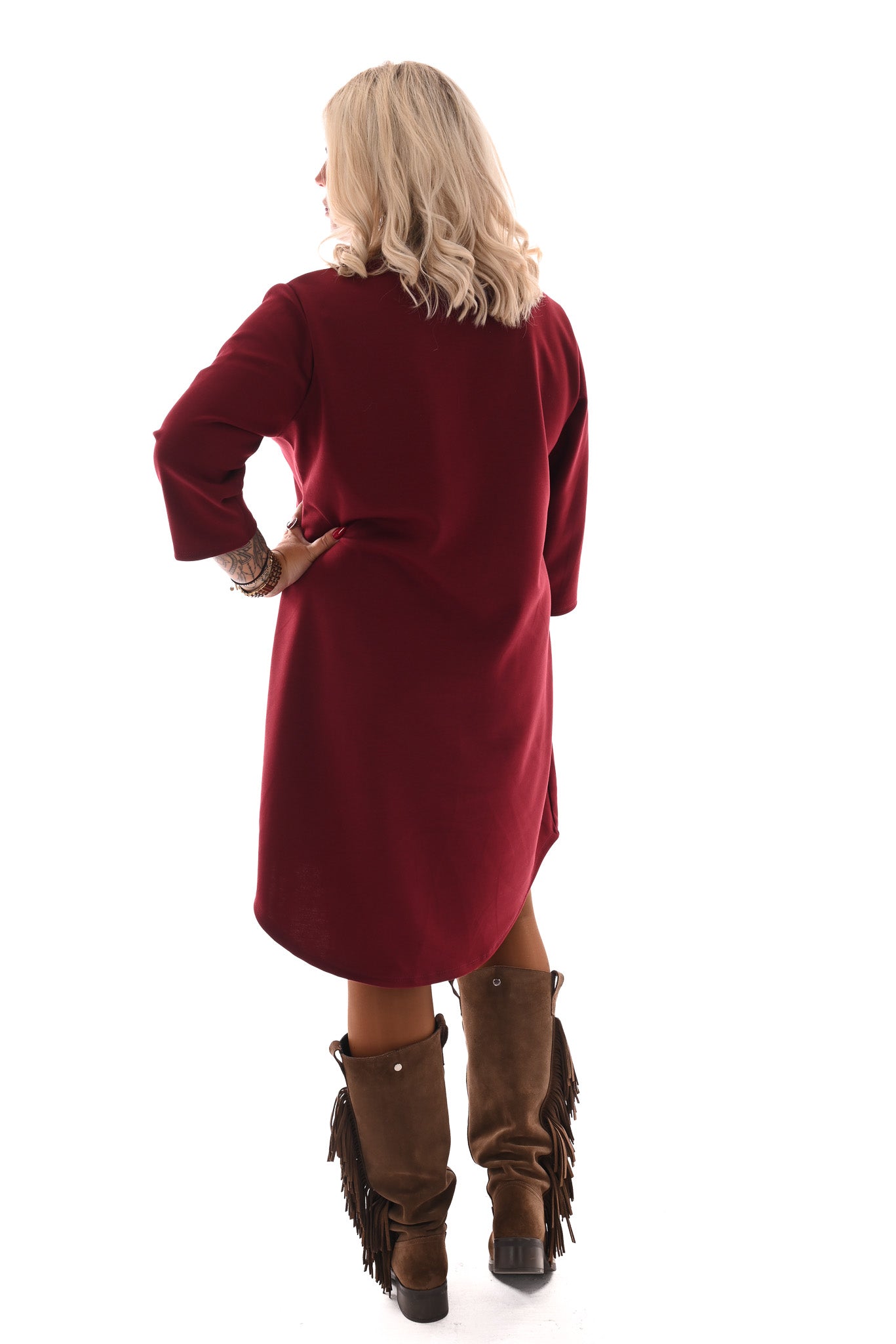 Tuniek deluxe v-hals 3/4e mouwen met zakken bordeaux