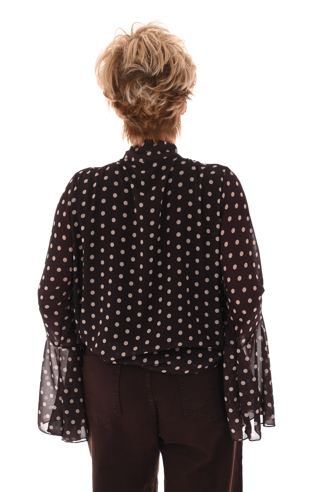 Top dots met strik en trompetmouwen bruin