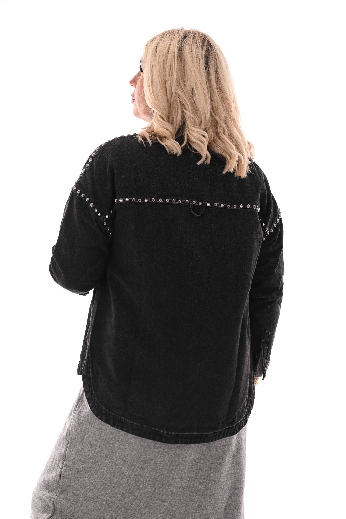 Jeansblouse met studs zwart